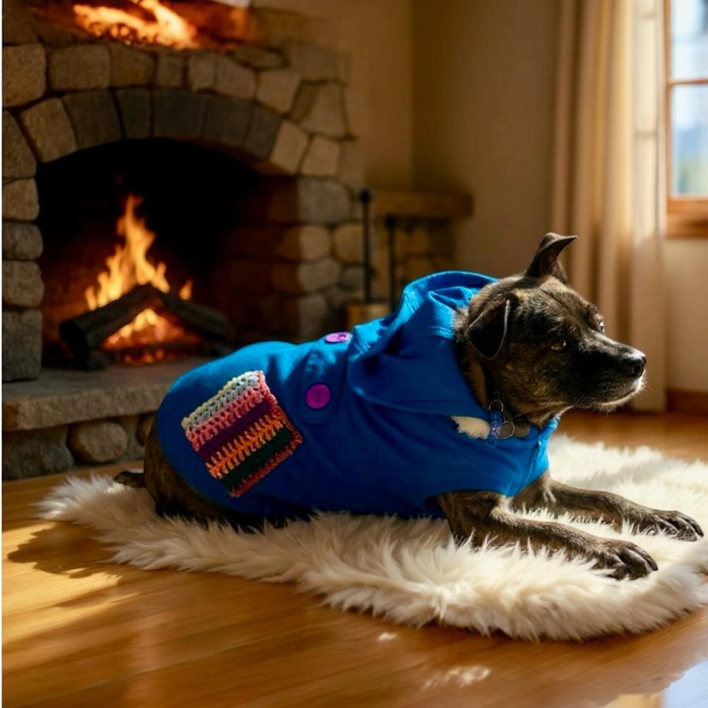 Upcycled Vintage Crochet Patch Wool Dog Jacket - Large