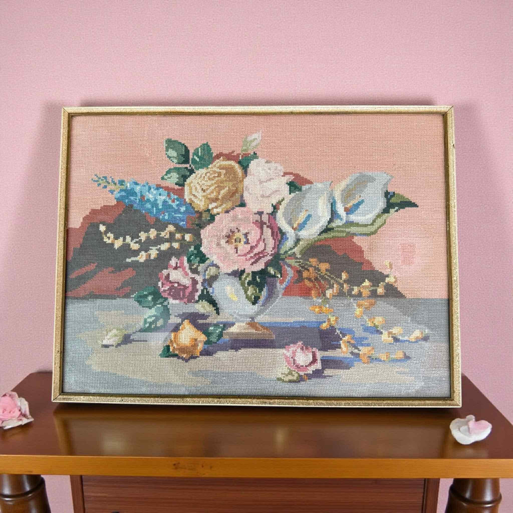 Vintage Framed Floral Needlepoint