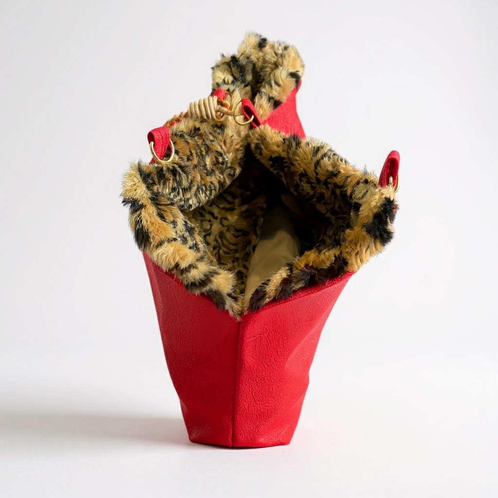 Vintage Handmade Retro 60s Fabric Bag - Red