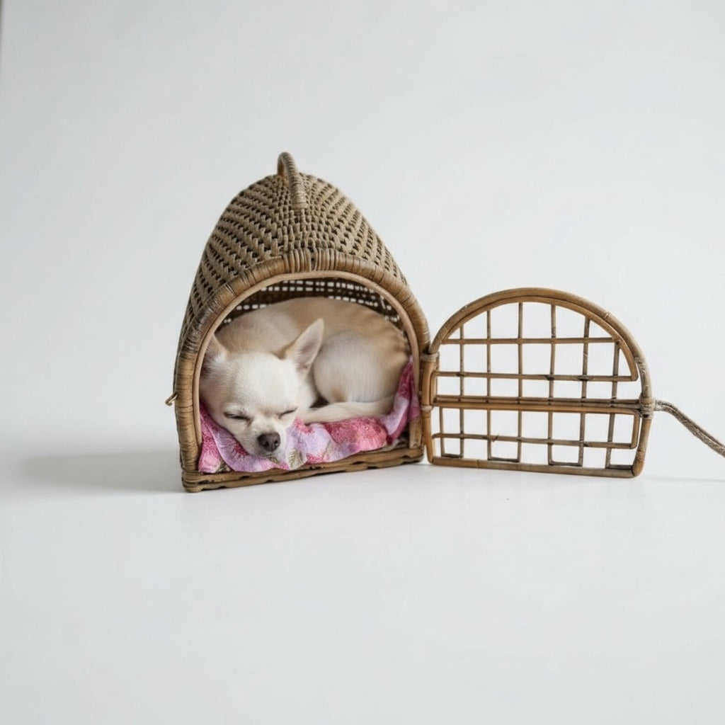 Vintage Wicker Pet Carrier - Retro Cat or Small Dog Basket