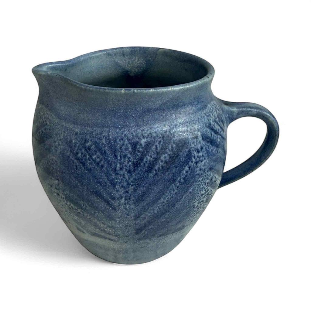 Vintage Handmade Studio Pottery Jug in Blue Glaze - Signed PCM Ceramic