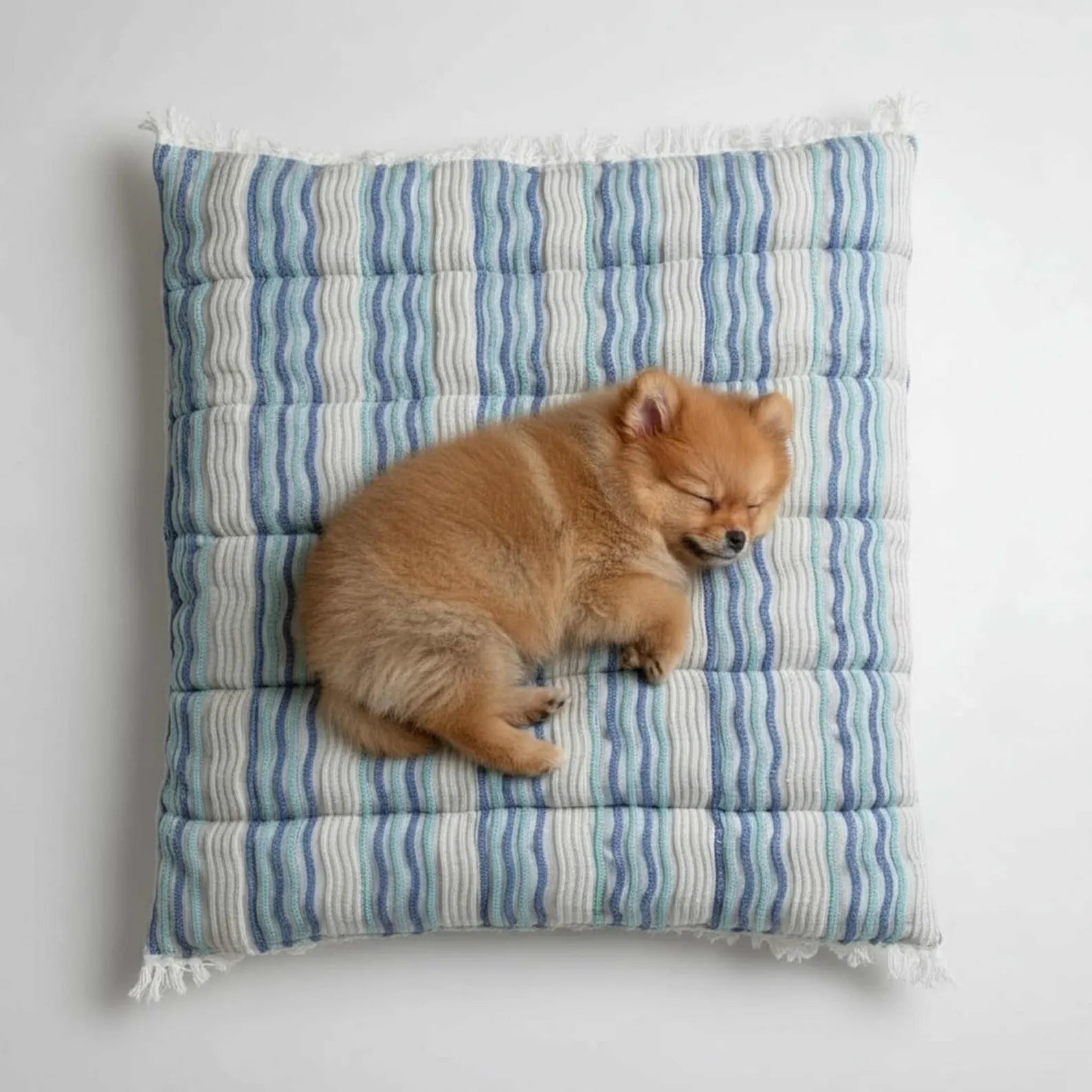 Retro Upcycled Dog Bed – Blue & White Waves Blanket