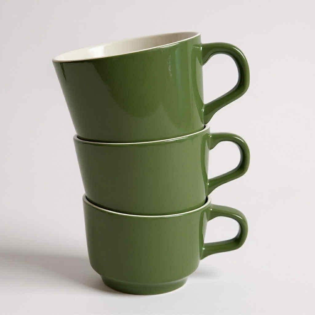 Set of 3 Vintage Crown Lynn Mugs NZ Pottery - Olive Green