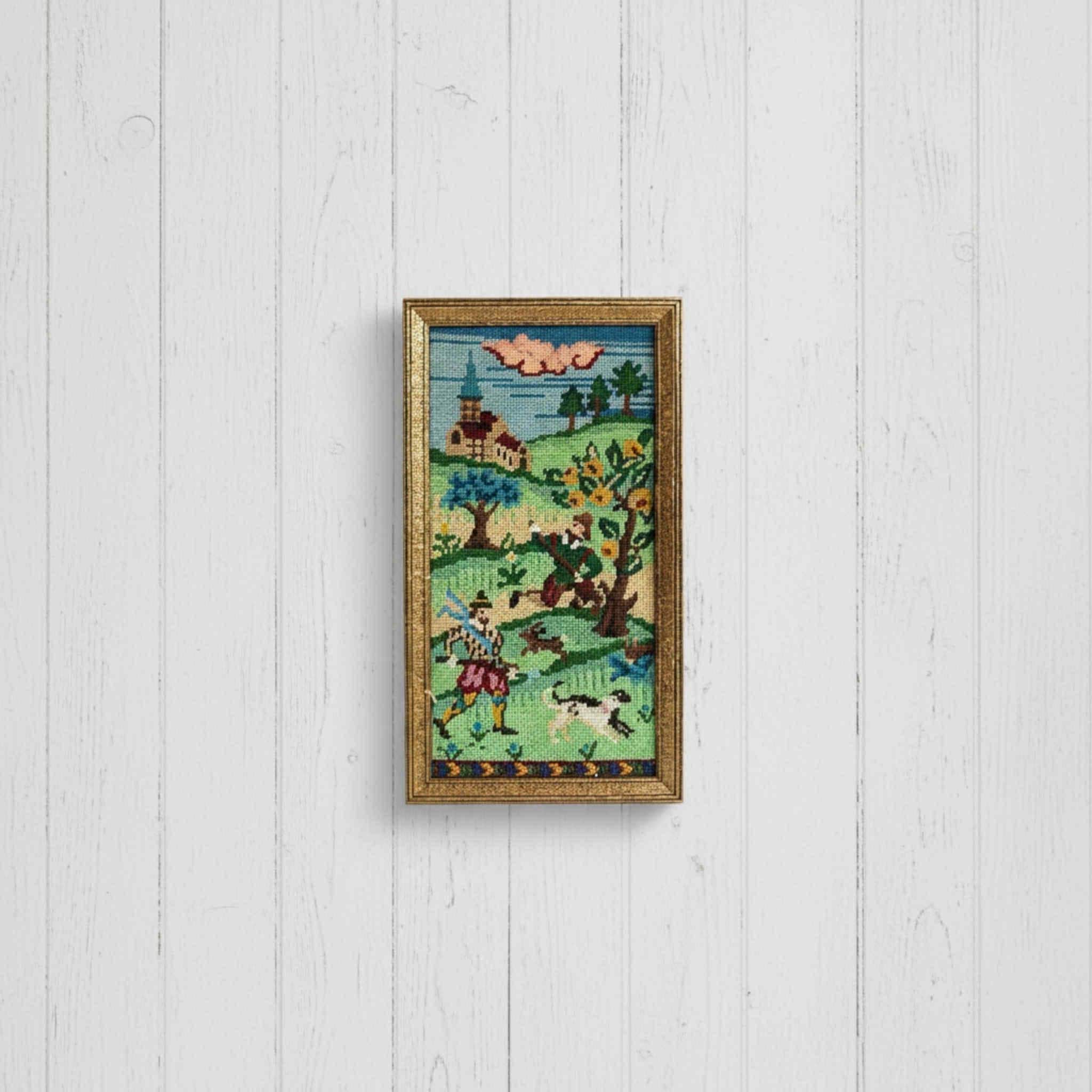 Vintage Framed Needlepoint Tapestry