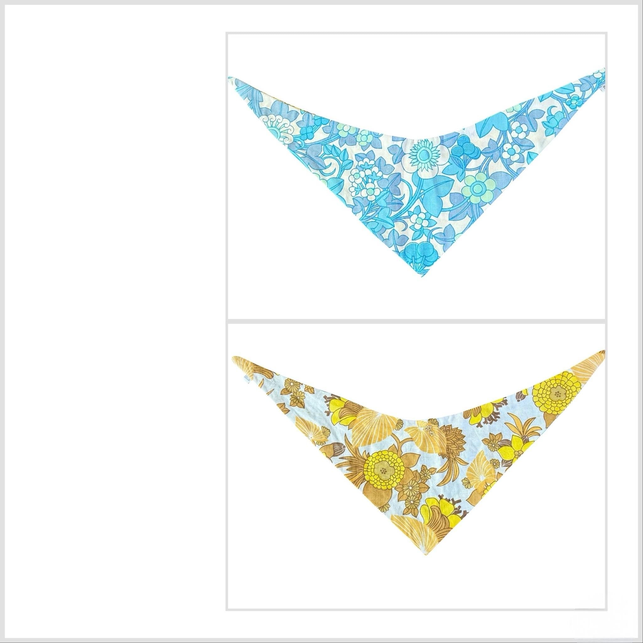 Vintage 60s Floral Dog Bandana: Reversible Tie-On Pet Wear