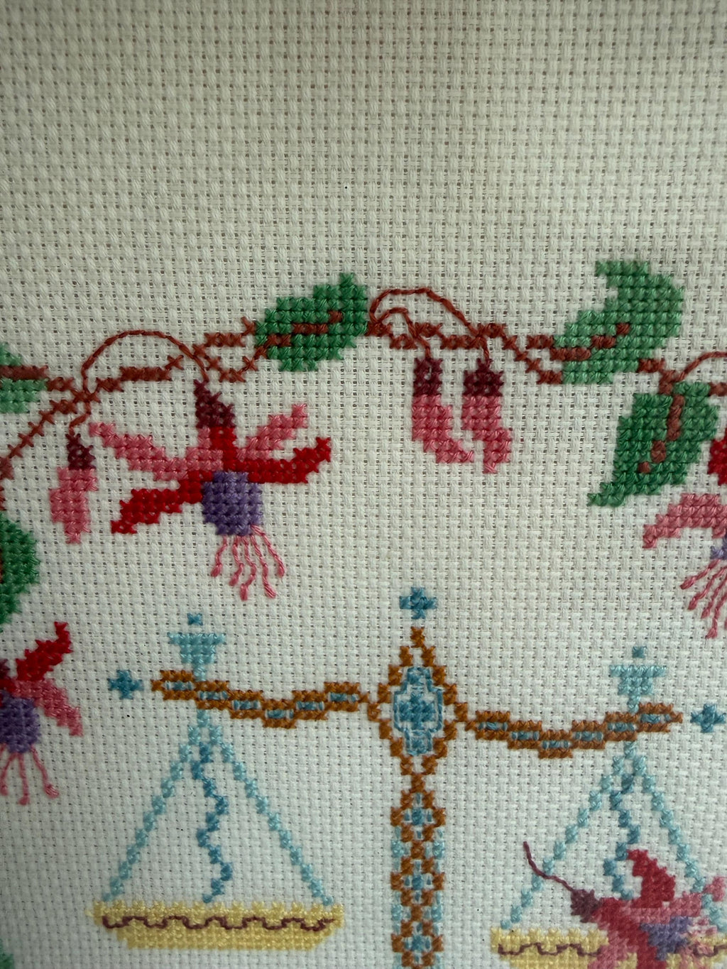 Vintage Framed 1931 Hand-Embroidered Libra Scales Artwork - Signed Peter G. Hickson