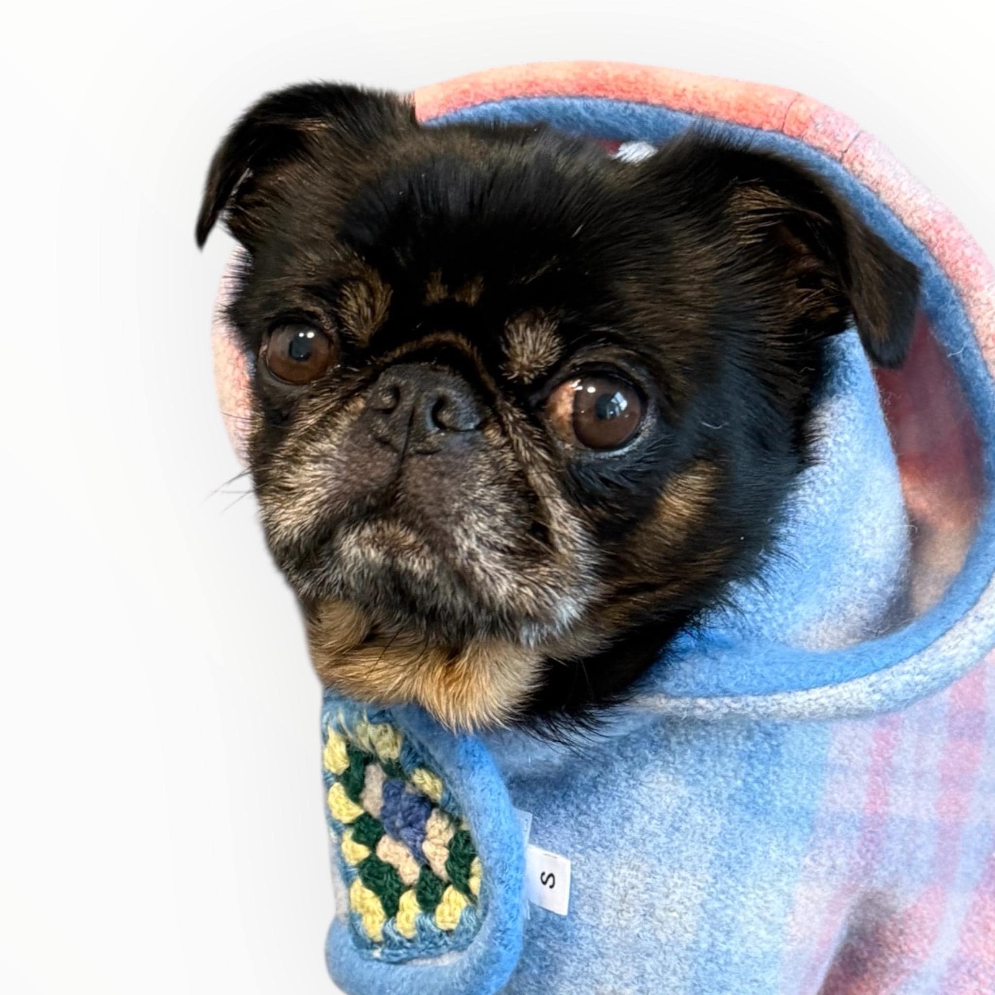 Upcycled Wool Blanket Coat with Crochet Patch Dog Jacket - Small