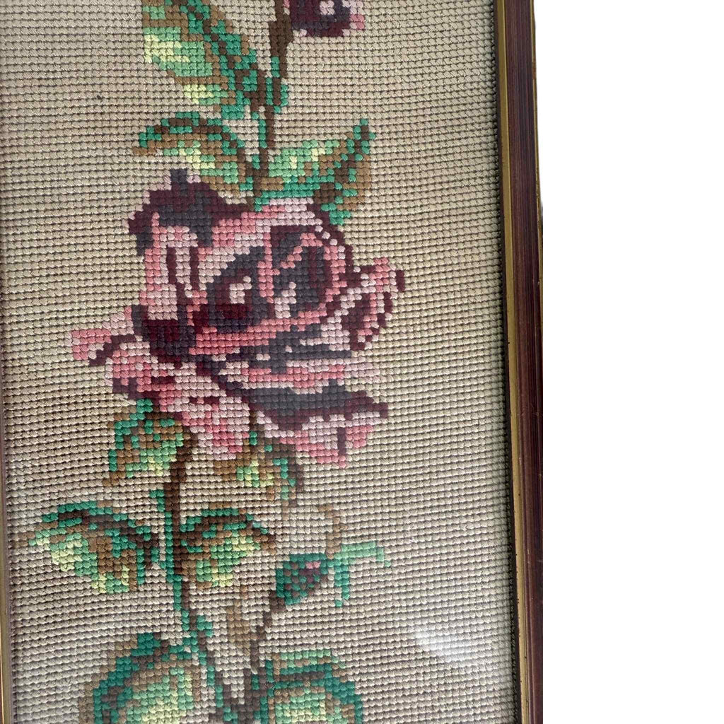 Vintage Hand-Stitched Floral Needlepoint