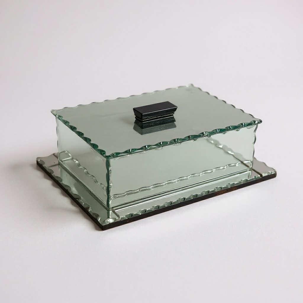 Vintage Mirrored Vanity Jewellery Box With Scalloped Glass Edges
