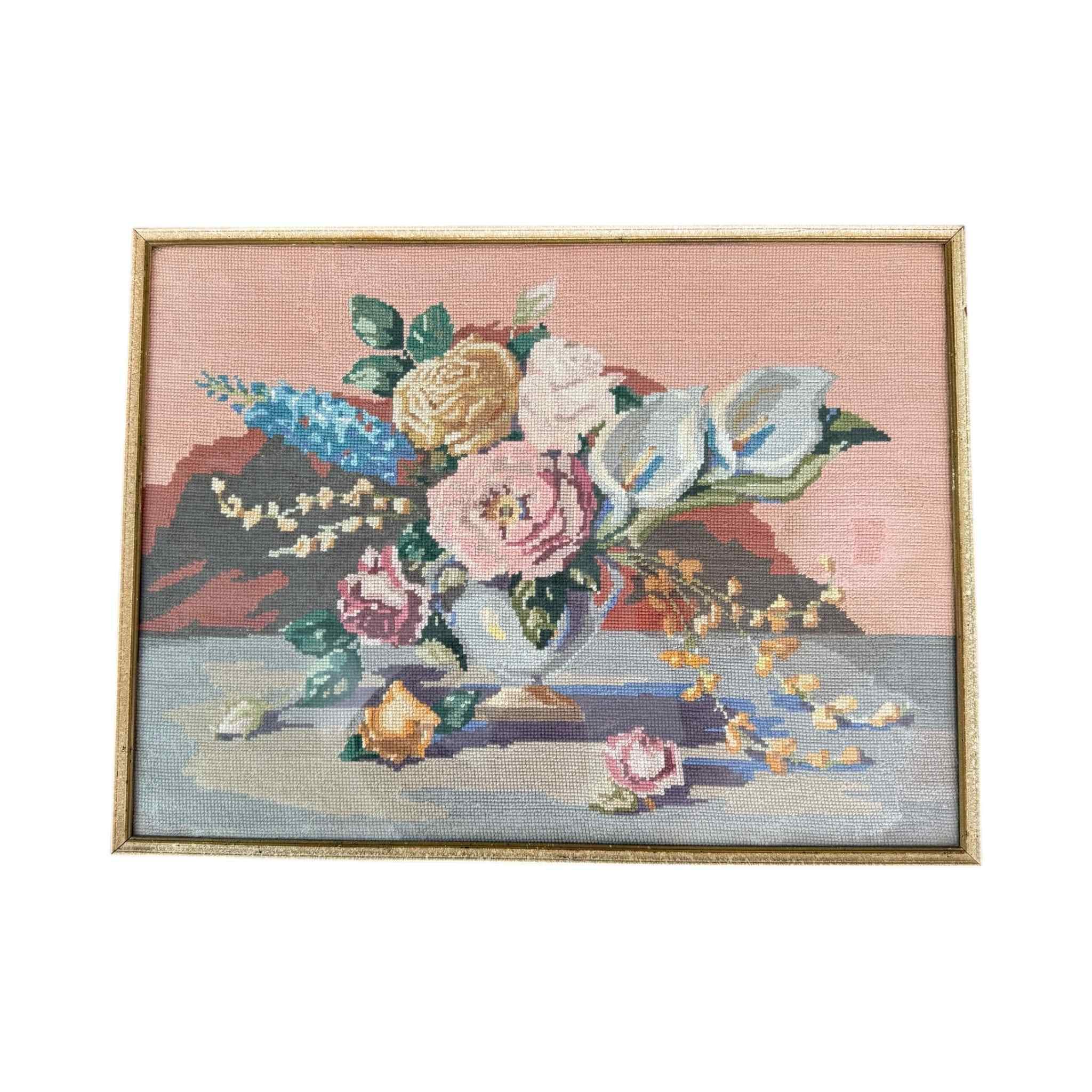 Vintage Framed Floral Needlepoint
