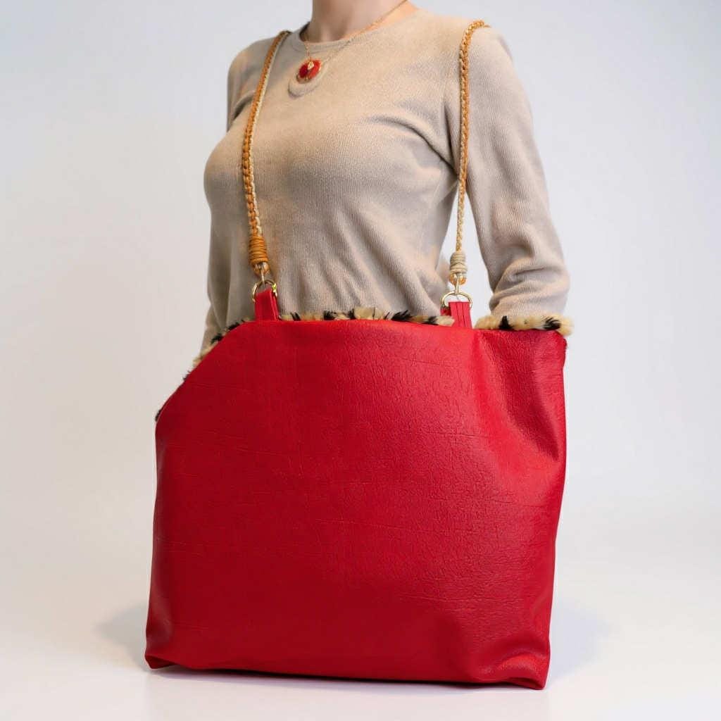 Vintage Handmade Retro 60s Fabric Bag - Red