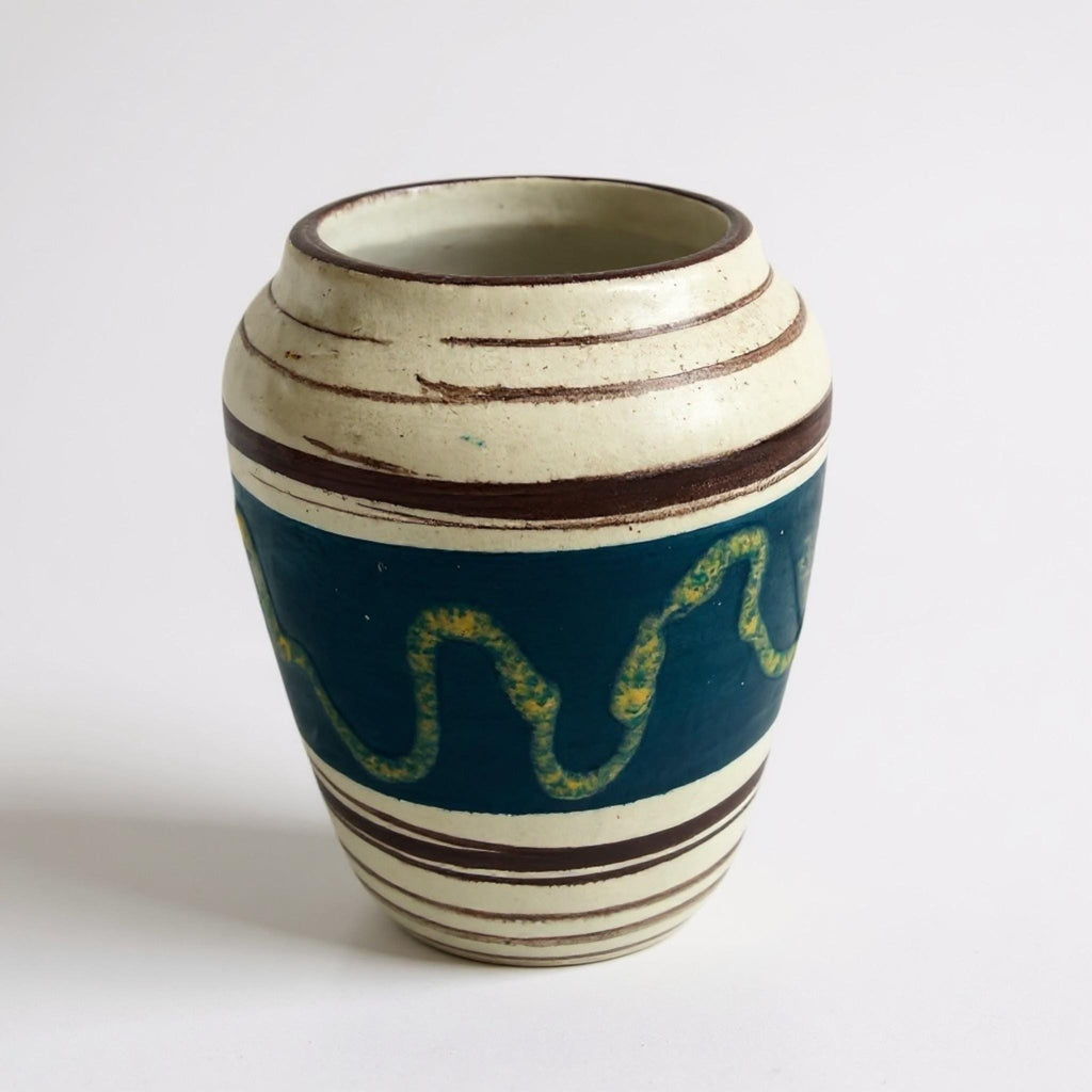 Vintage Mid-Century West German Pottery Vase - Teal & Brown Pattern
