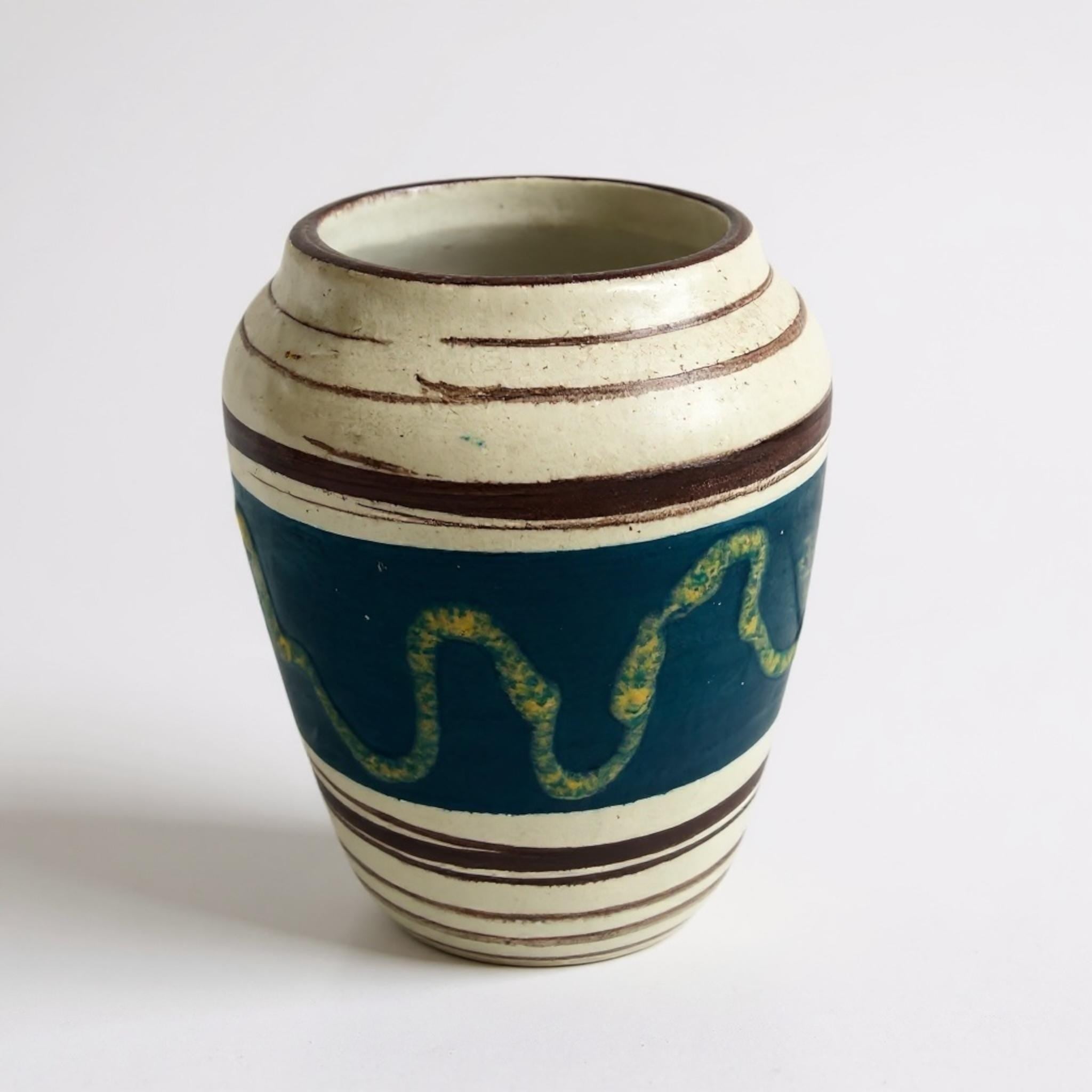 Vintage Mid-Century West German Pottery Vase - Teal & Brown Pattern