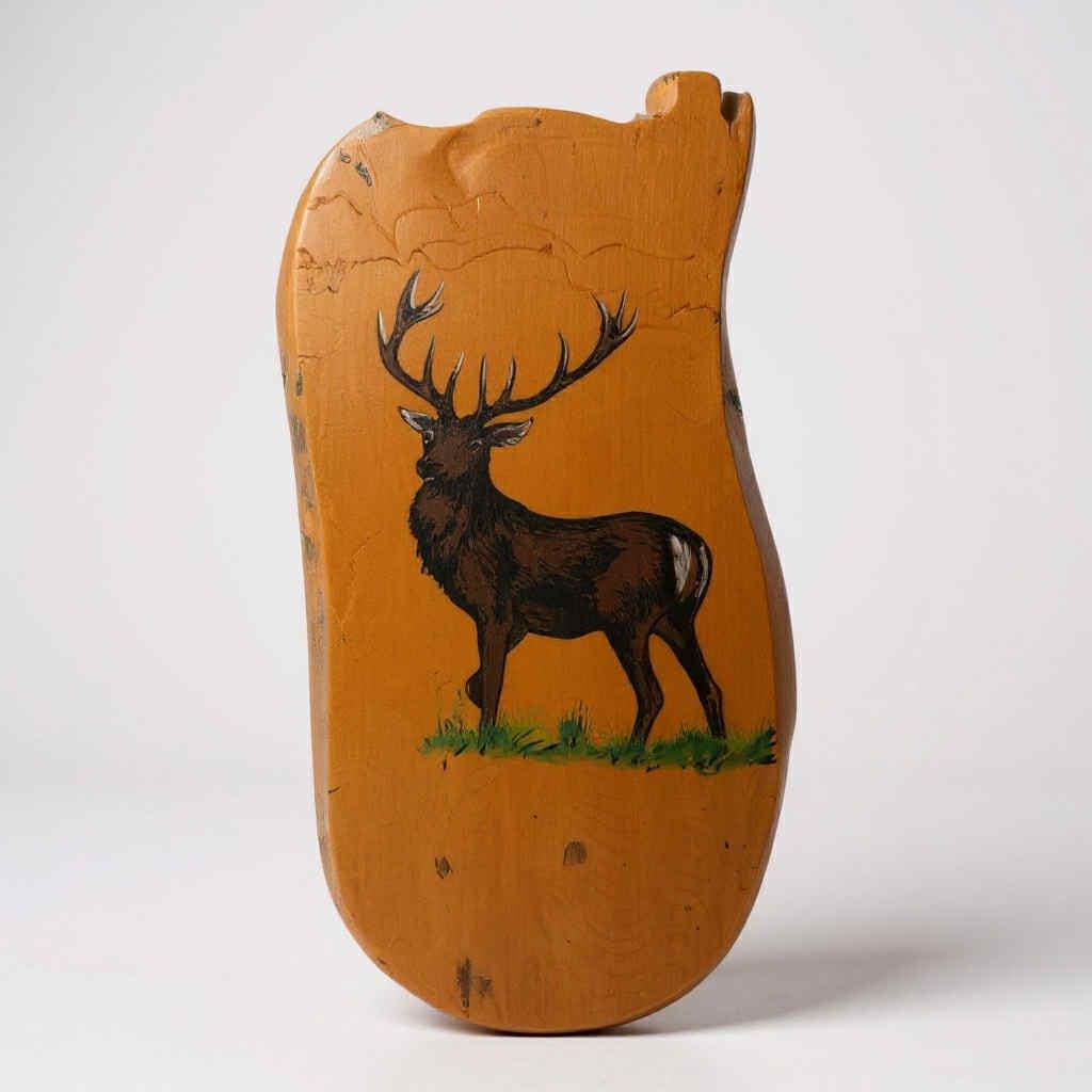 Vintage Hand-Painted Stag on Natural Wood Slice