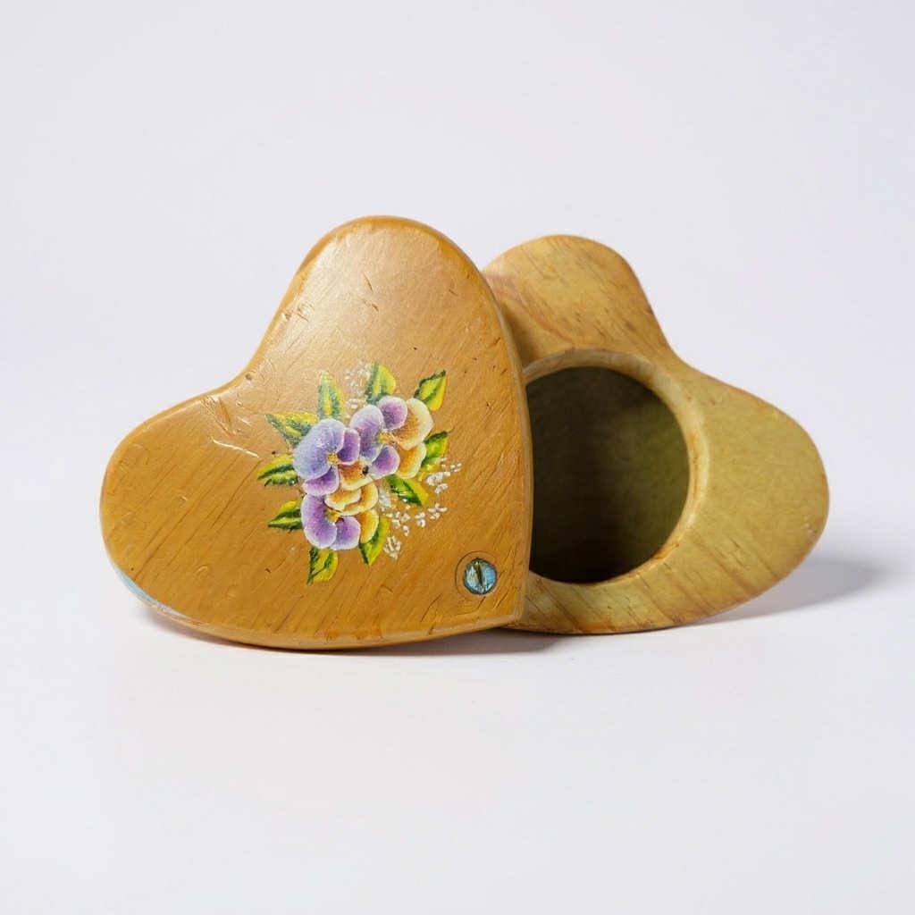 Vintage Hand-Painted Wooden Heart Trinket Box