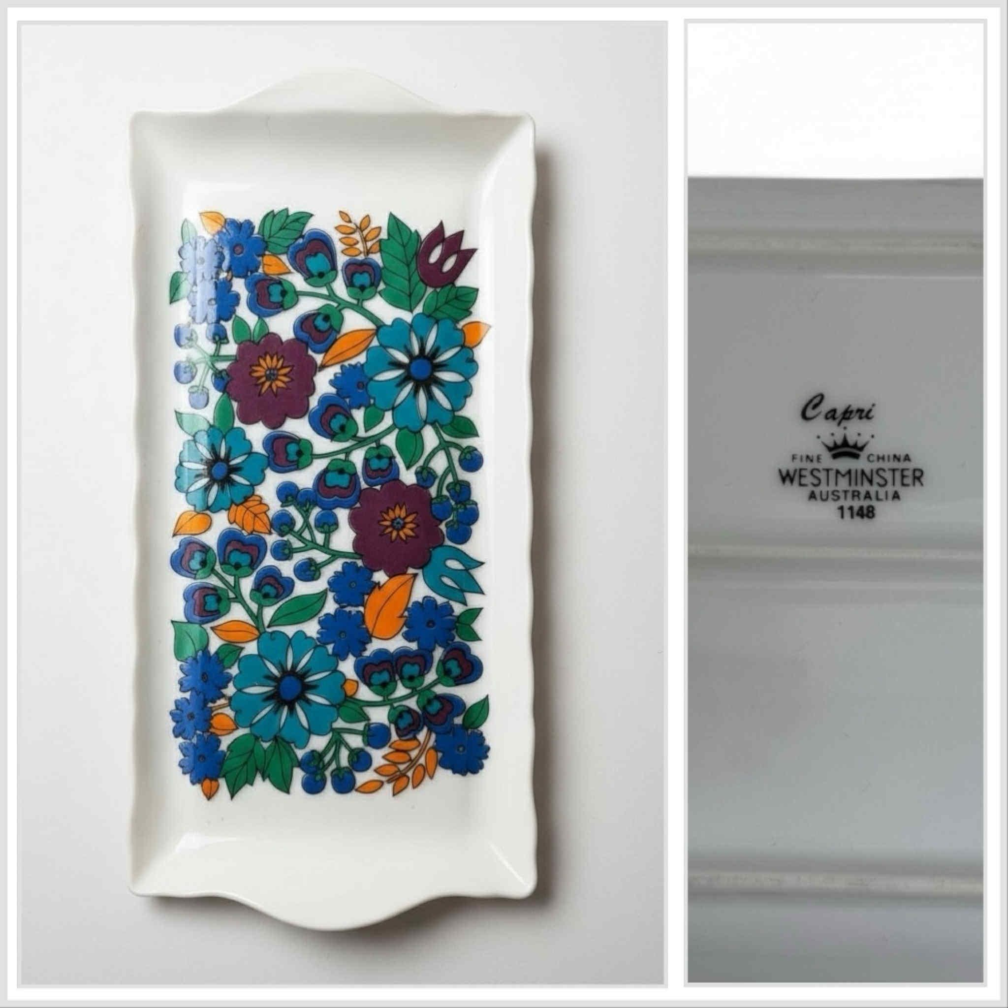 Vintage Westminster Pottery Rectangular Dish Retro - Floral Pattern