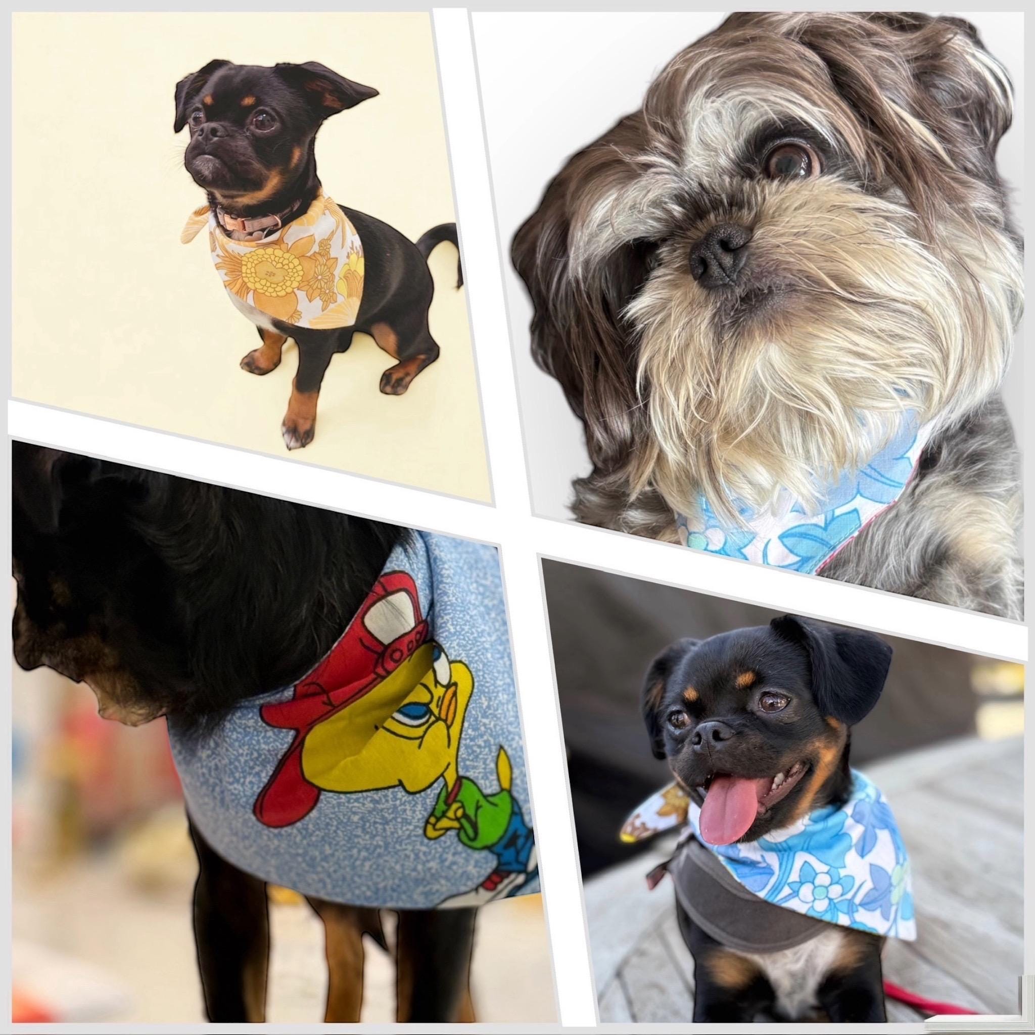 Vintage 60s Floral Dog Bandana: Reversible Tie-On Pet Wear