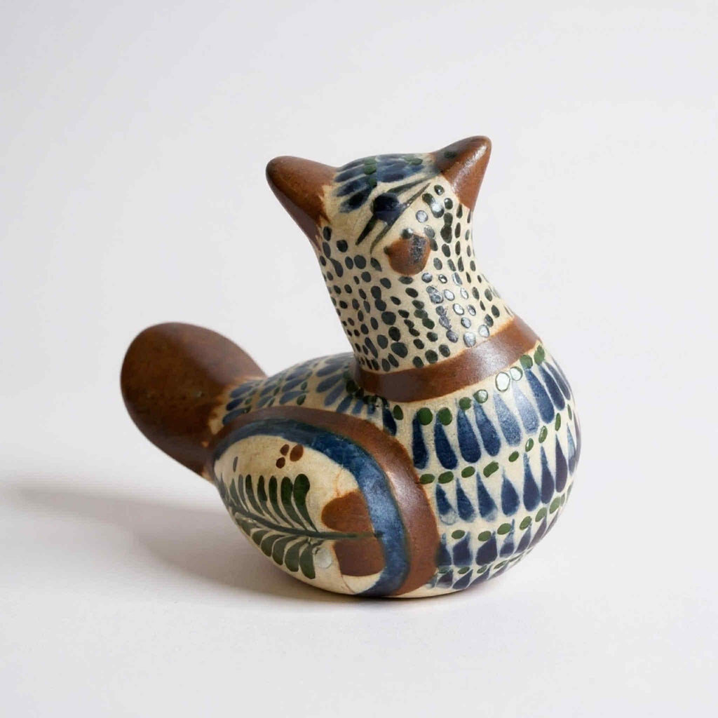 Pair of Hand-Painted Signed Tonal Mexican Pottery Birds - 10cm Tall