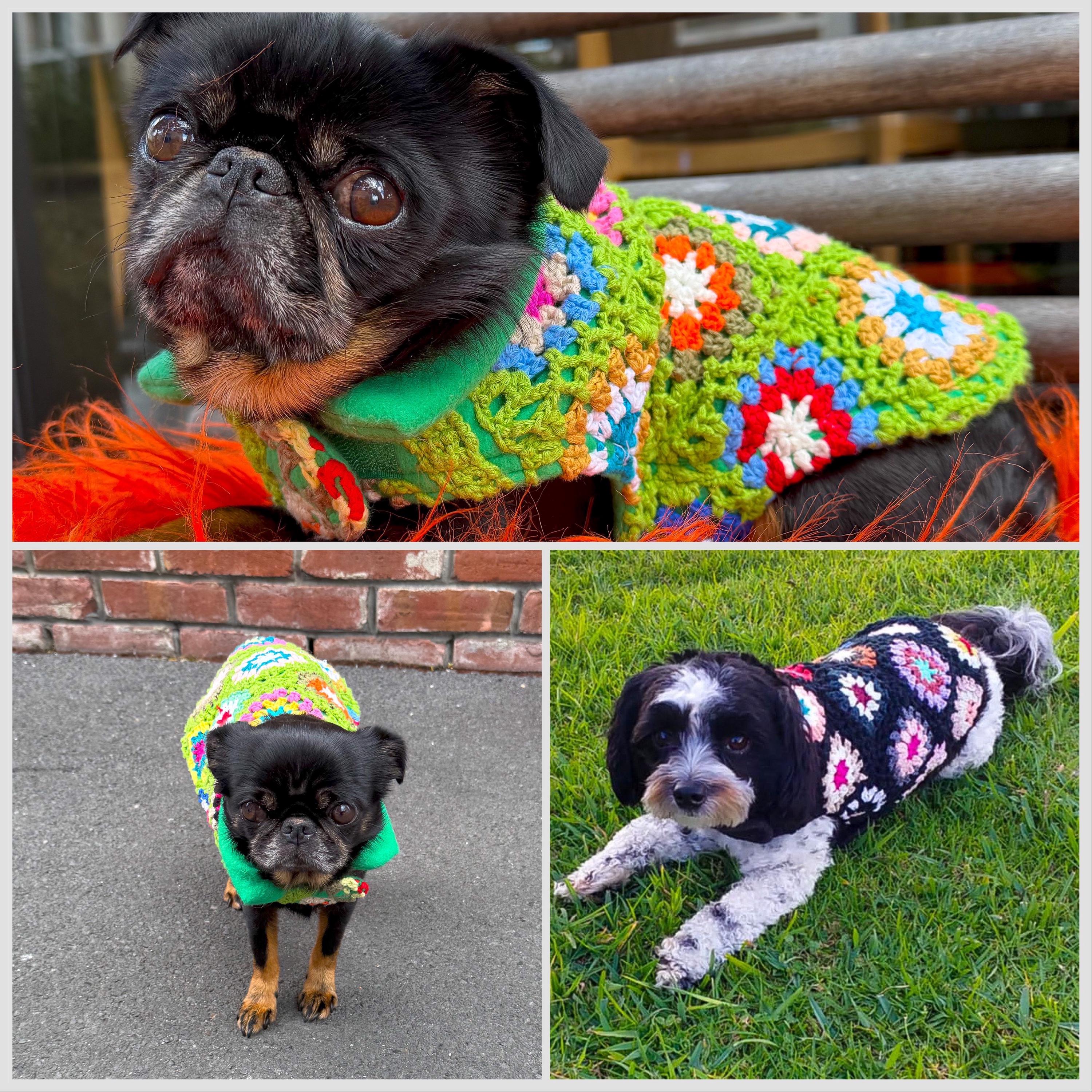Upcycled Vintage Handmade Retro Crochet Dog Jacket