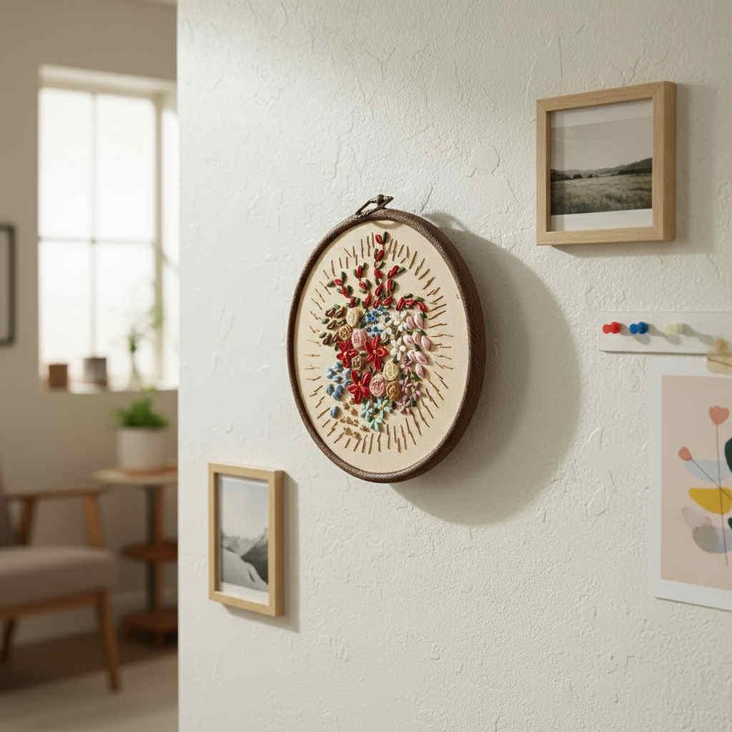 1970s Vintage Floral Embroidery Art