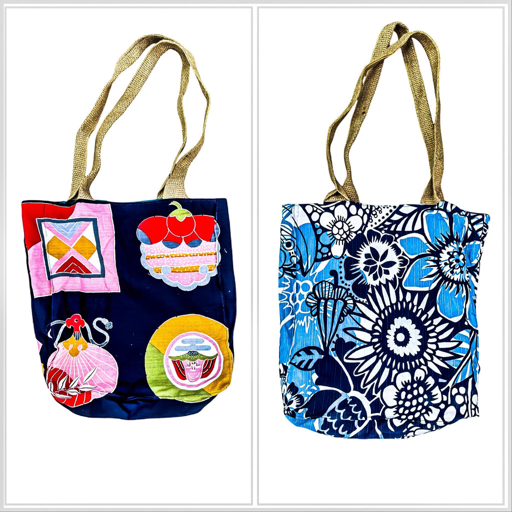 Vintage Handmade Reversible Retro 60s Fabric Tote Bag