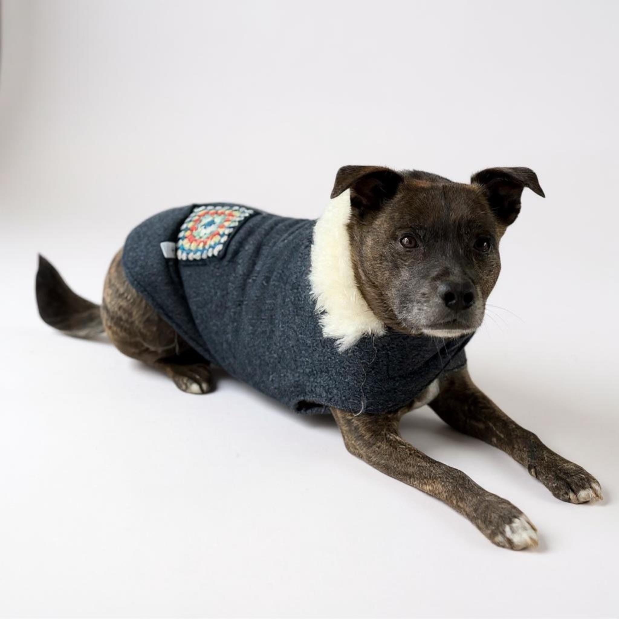 Upcycled Vintage Crochet Patch Wool Dog Jacket - Large