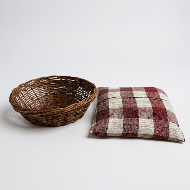 Vintage Handmade Wollen Basket Beds - Red & Black