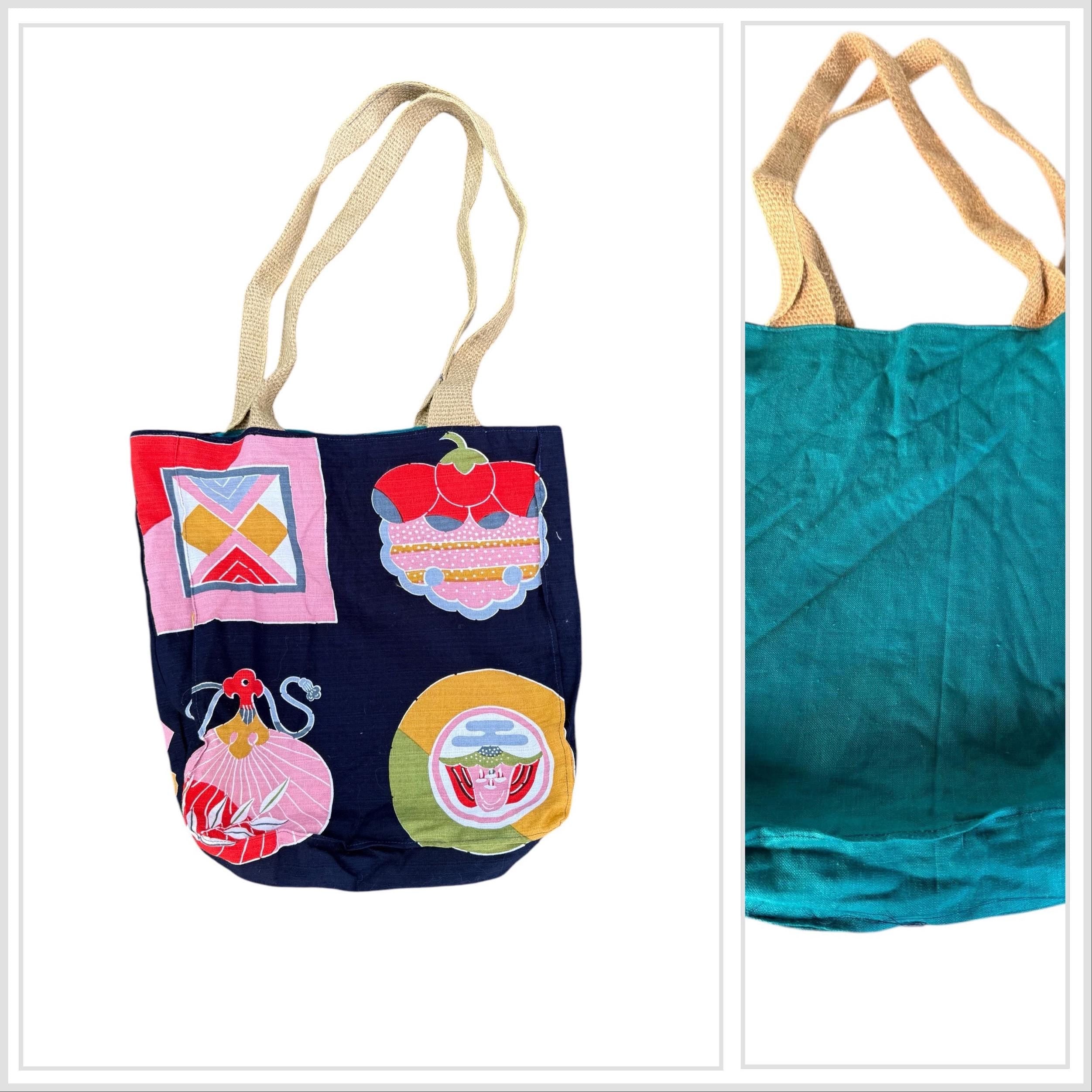 Vintage Handmade Reversible Retro 60s Fabric Tote Bag