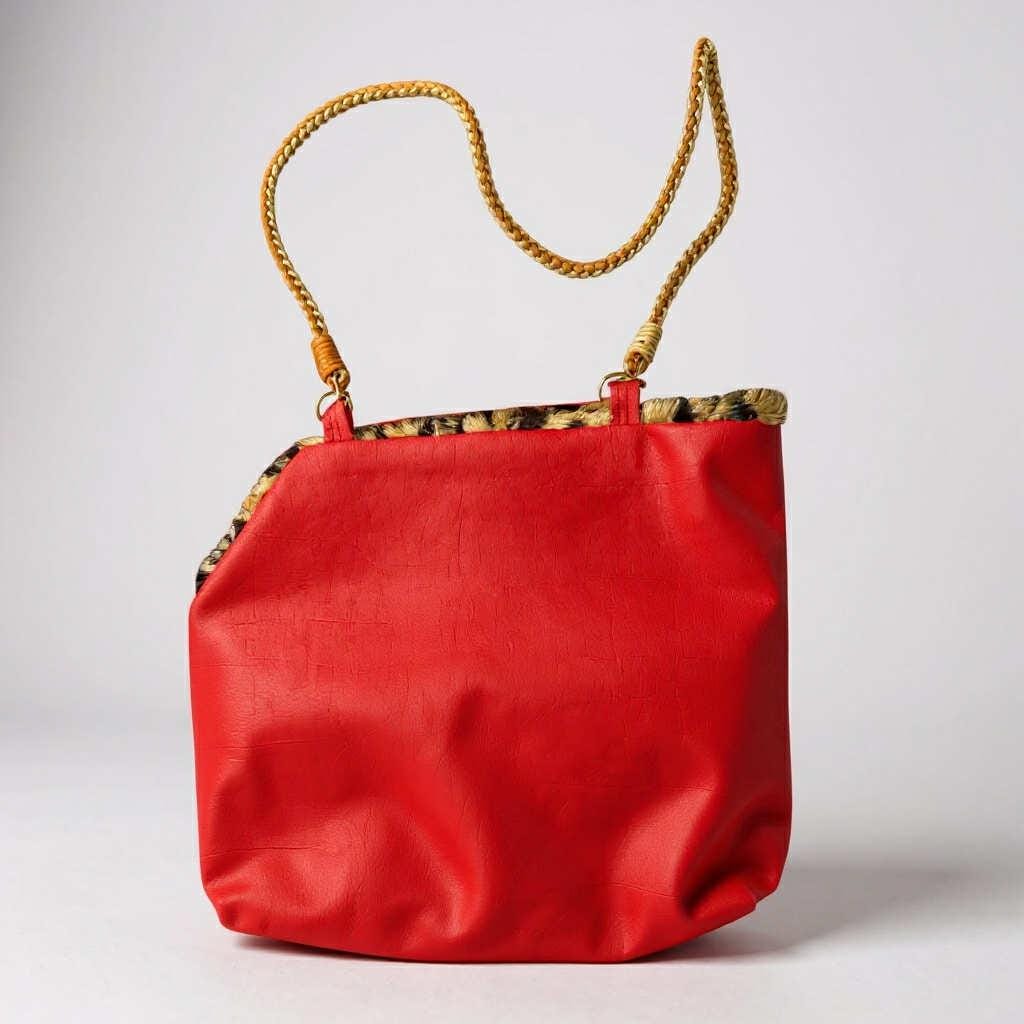 Vintage Handmade Retro 60s Fabric Bag - Red