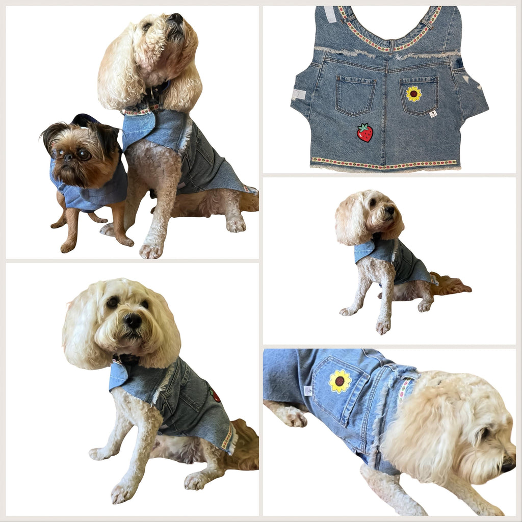 Upcycled Vintage Handmade Denim Dog Jacket - Medium