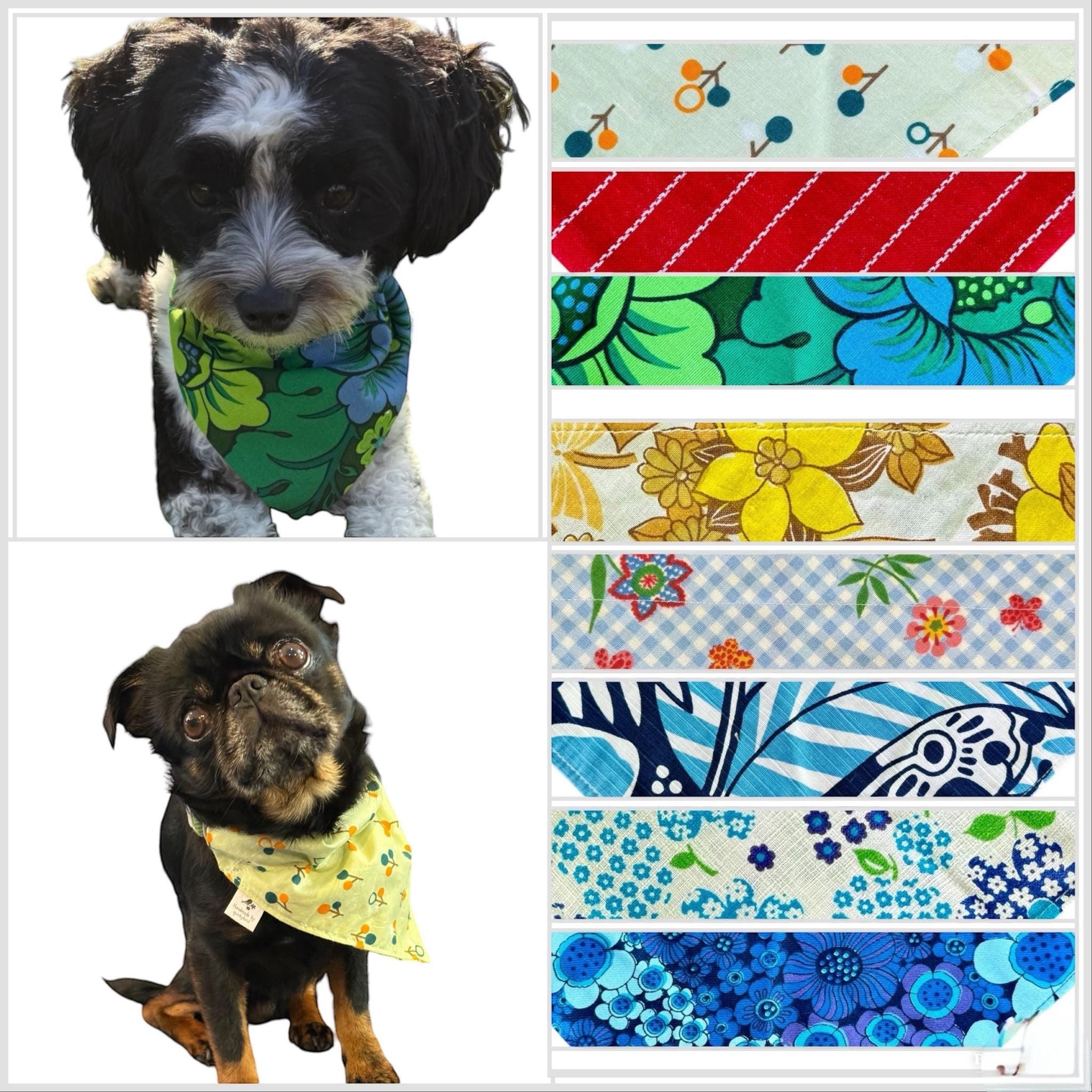 Vintage 60s Fabric Dog Bandanas - Leash-Loop Style