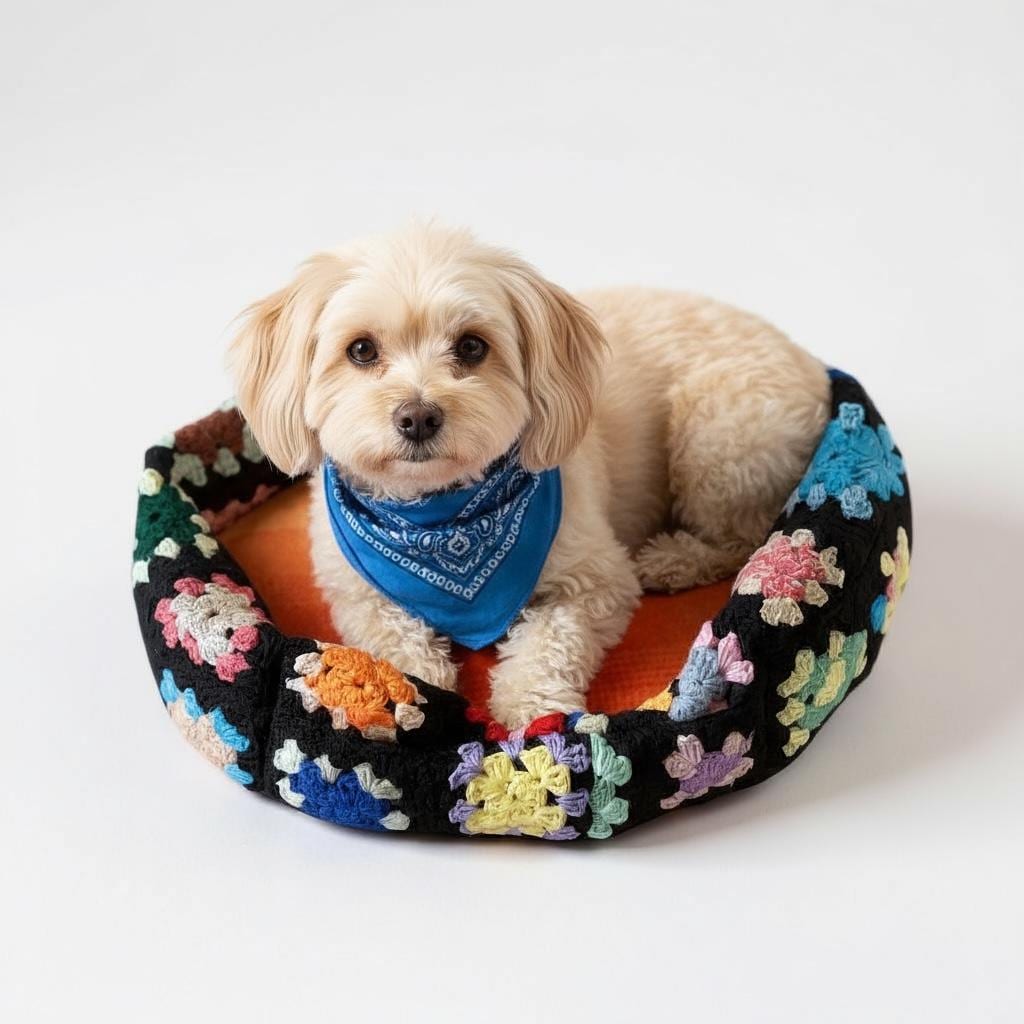 Upcycled Handmade Crochet & Wooden Dog Pet Beds