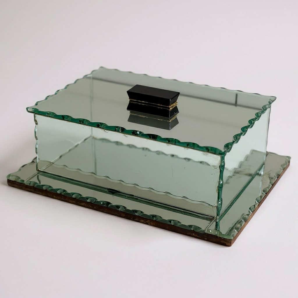 Vintage Mirrored Vanity Jewellery Box With Scalloped Glass Edges