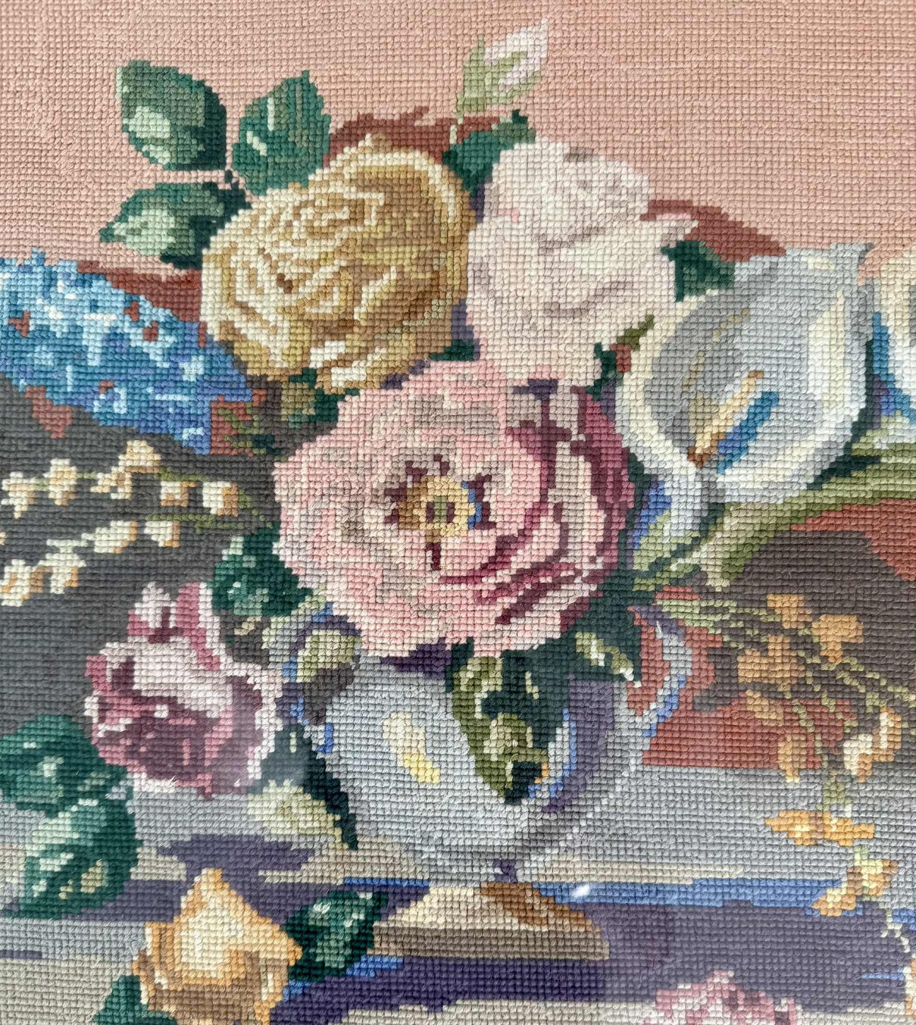 Vintage Framed Floral Needlepoint