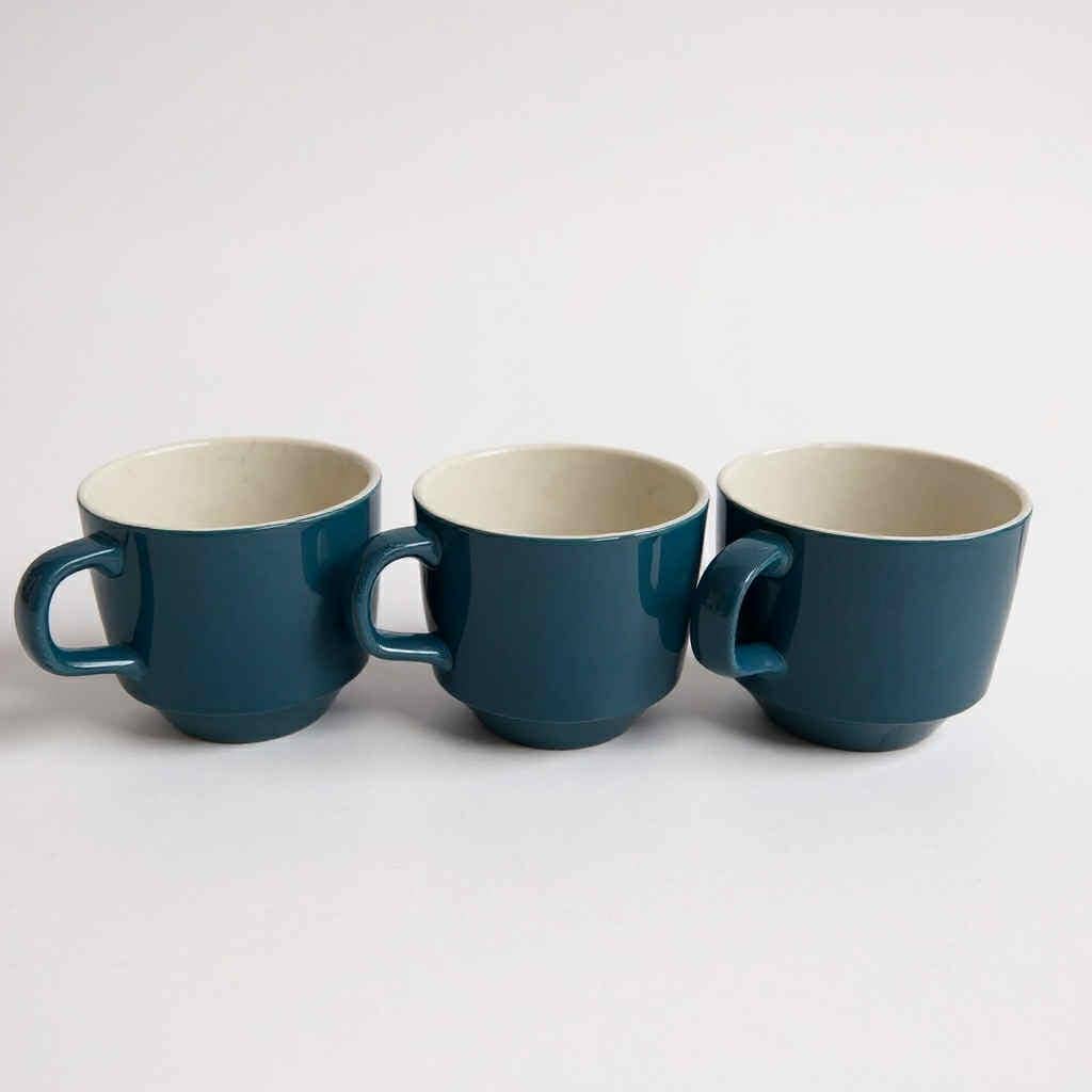 Set of 3 Vintage Crown Lynn Mugs NZ Pottery - Deep Teal Glaze