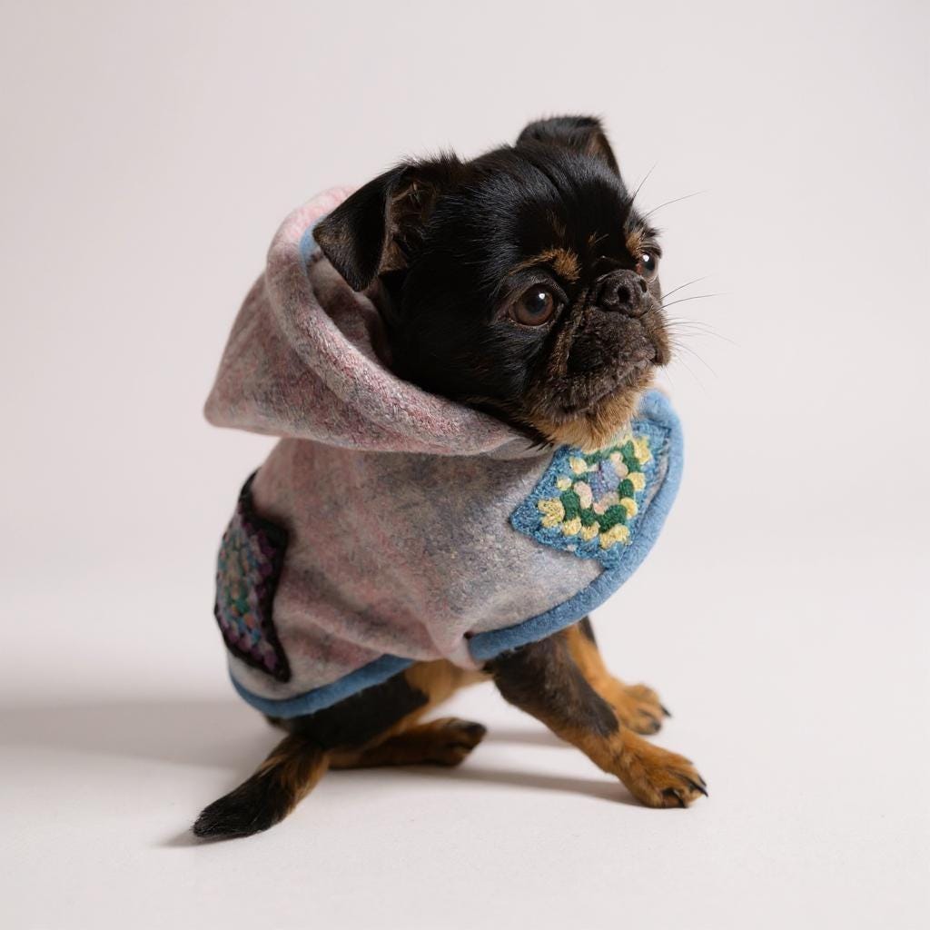 Upcycled Wool Blanket Coat with Crochet Patch Dog Jacket - Small