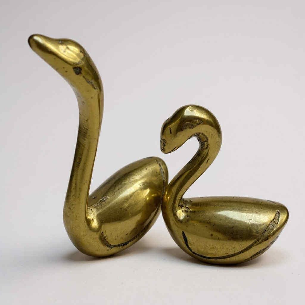 Vintage Mid-Century Brass Swan Pair