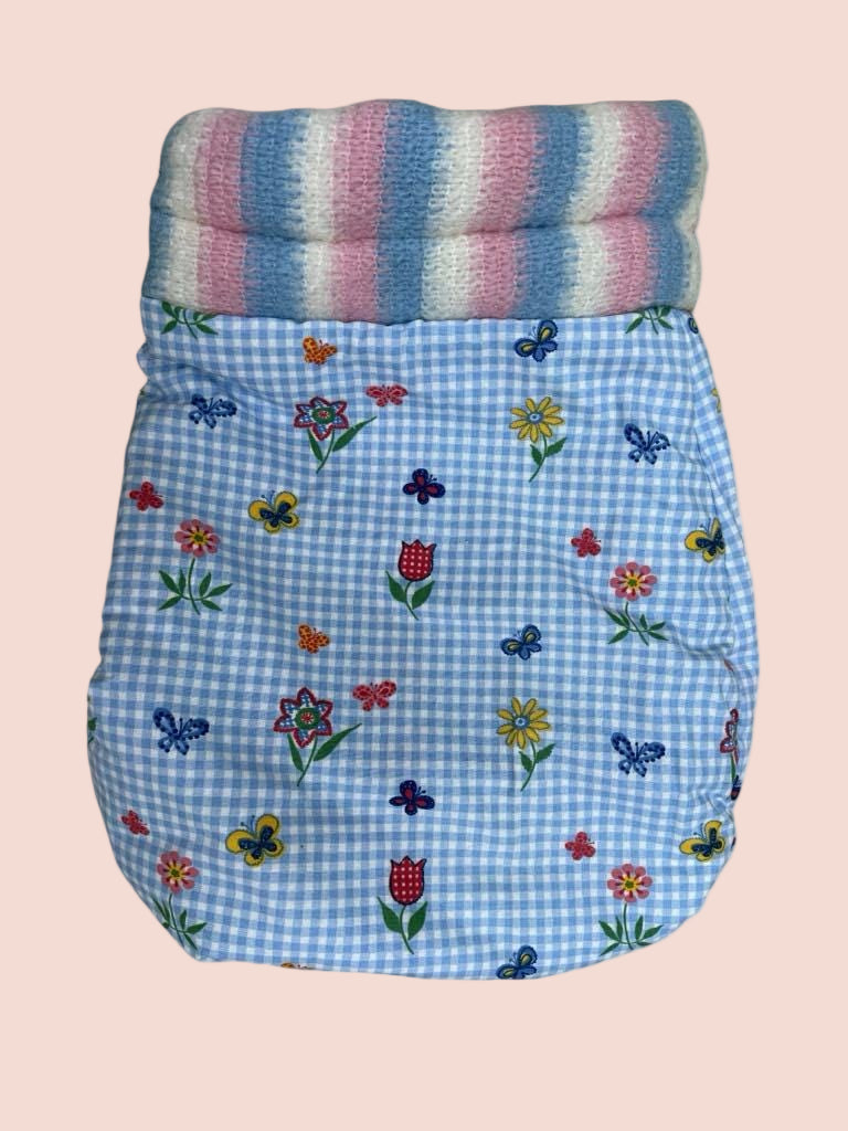 Upcycled 60s Fabric Pet Snuggle Sack: Cozy Dog Sleeping Bag