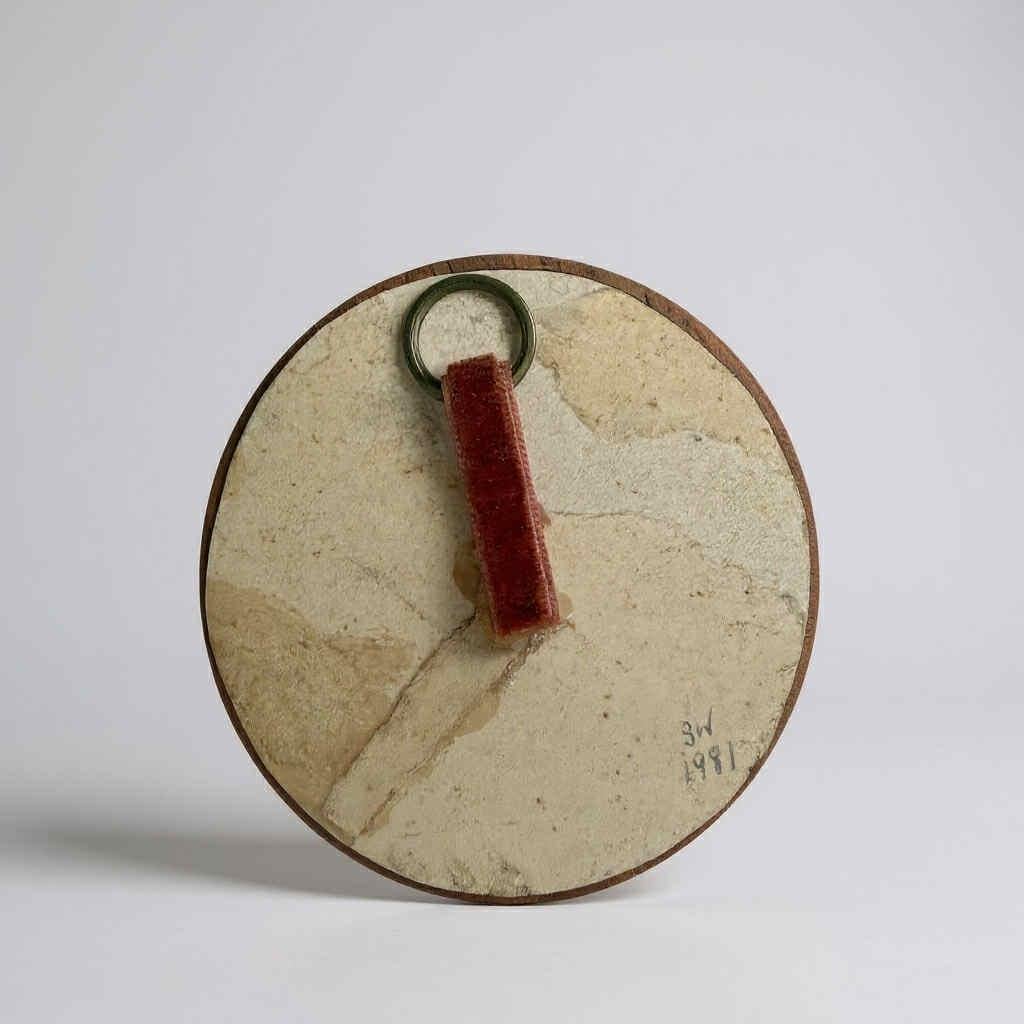 Vintage Cross Stitch Puppy in Round Wooden Frame