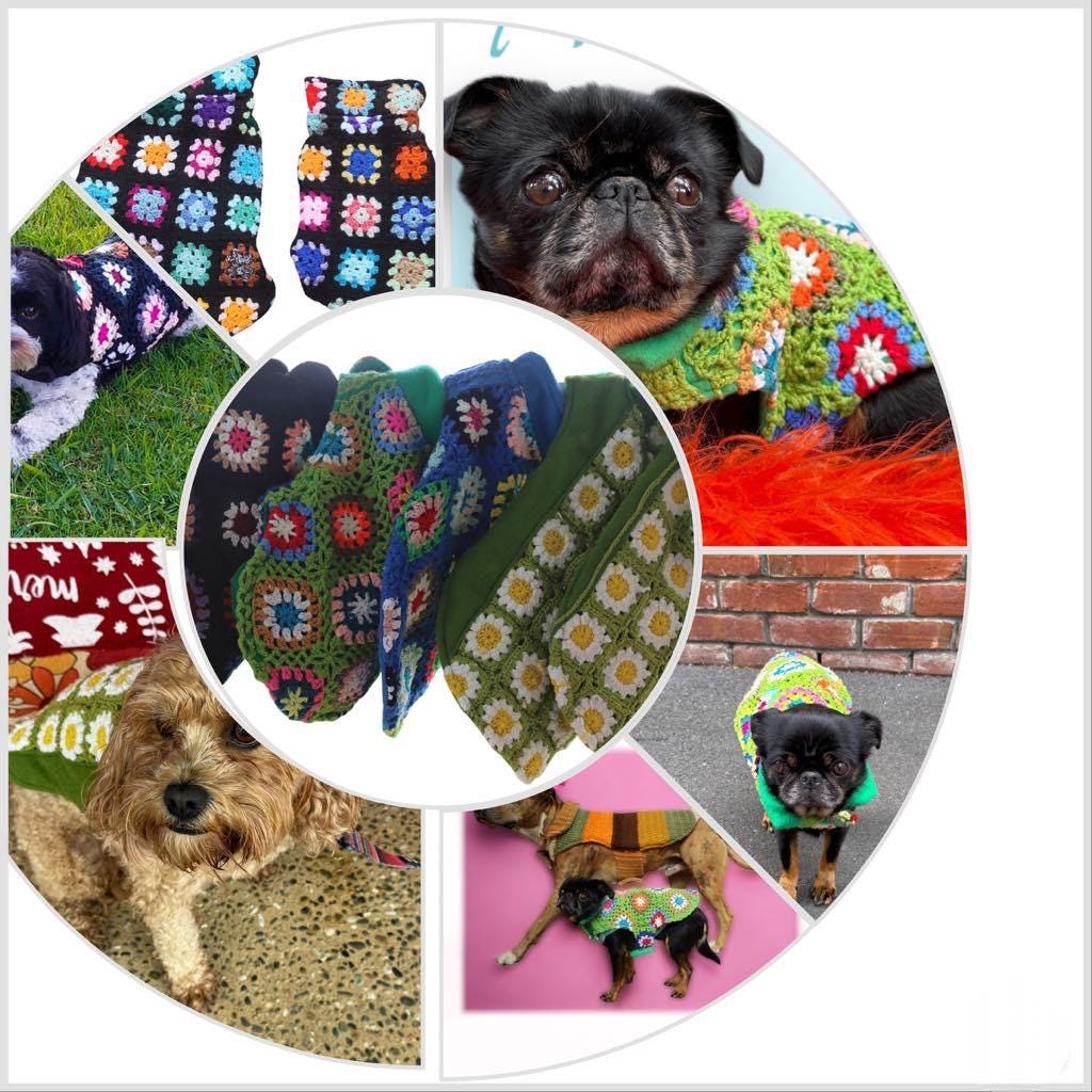 Upcycled Vintage Handmade Retro Crochet Dog Jacket