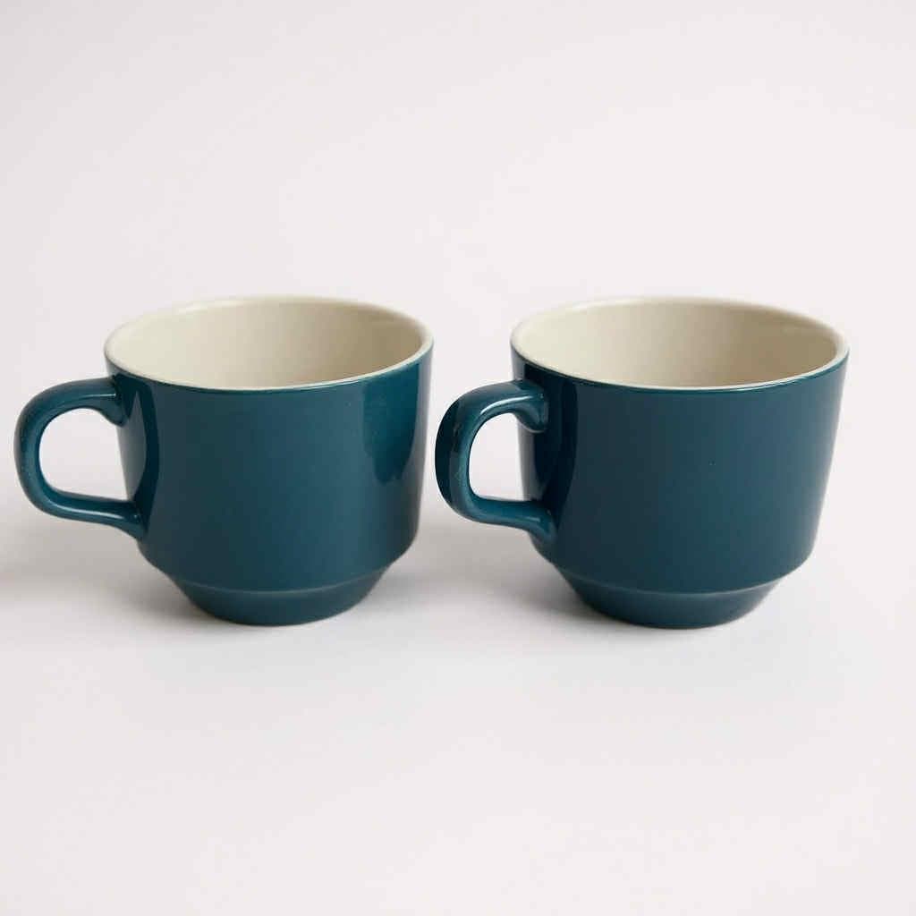 Set of 3 Vintage Crown Lynn Mugs NZ Pottery - Deep Teal Glaze