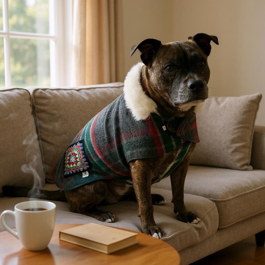 Upcycled Vintage Crochet Patch Wool Dog Jacket - Large