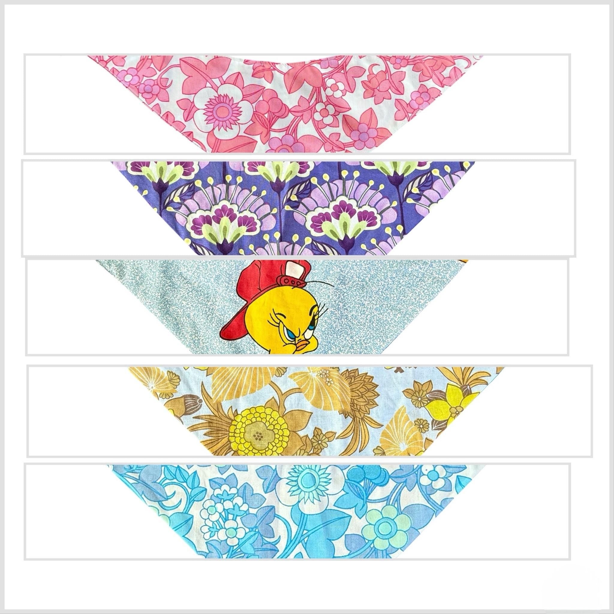 Vintage 60s Floral Dog Bandana: Reversible Tie-On Pet Wear