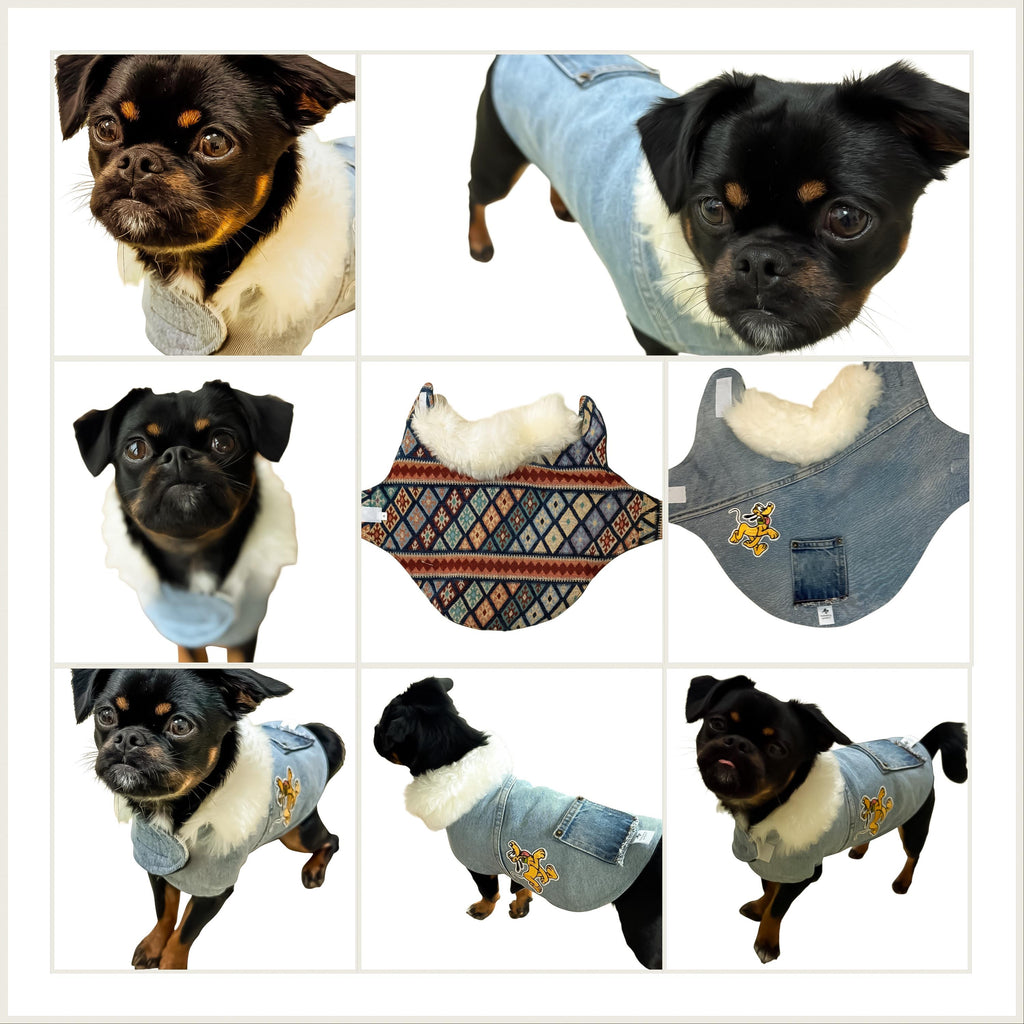 Upcycled Vintage Handmade Denim Dog Jacket - Small
