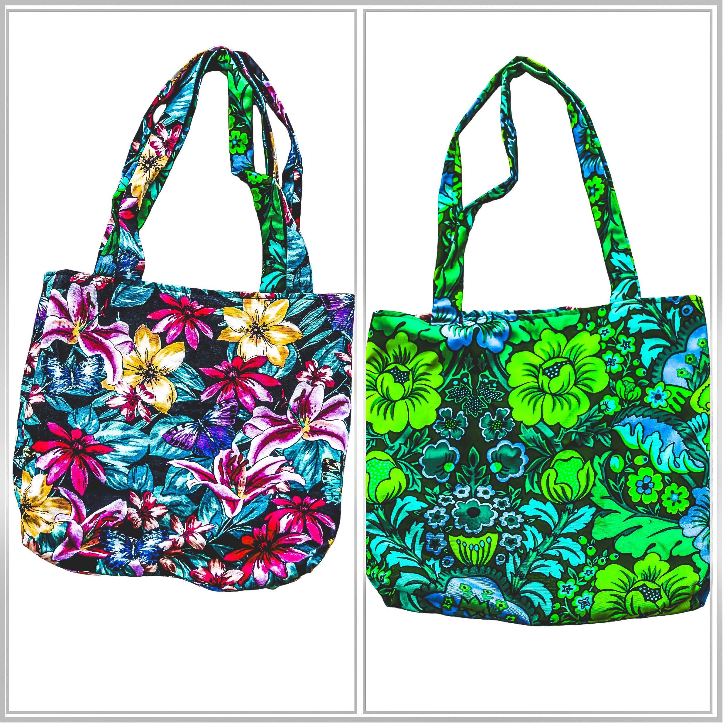 Vintage Handmade Reversible Retro 60s Fabric Tote Bag