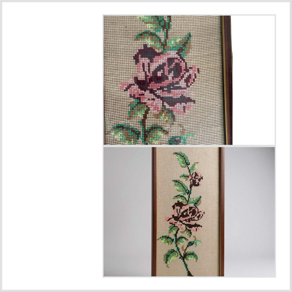 Vintage Hand-Stitched Floral Needlepoint