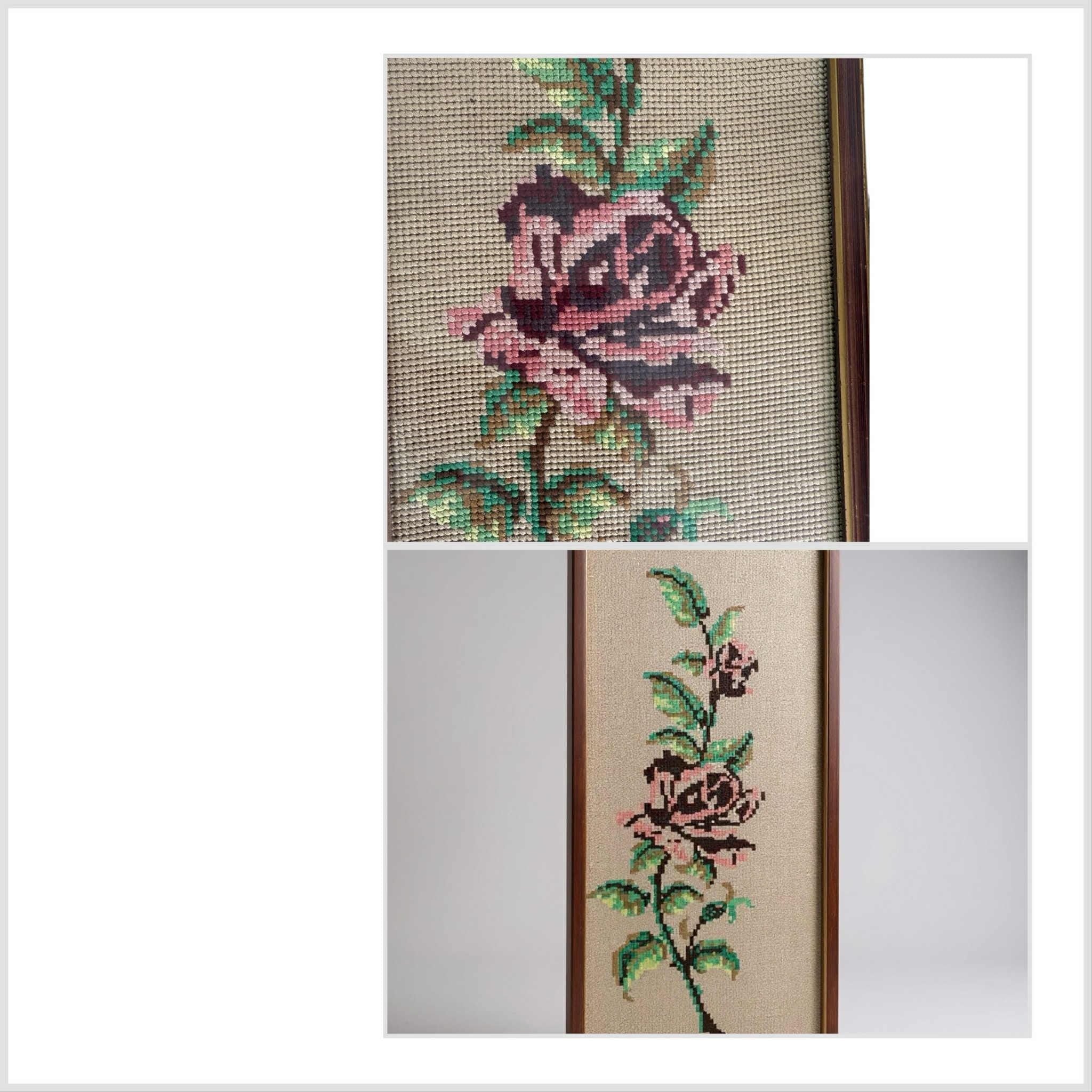 Vintage Hand-Stitched Floral Needlepoint