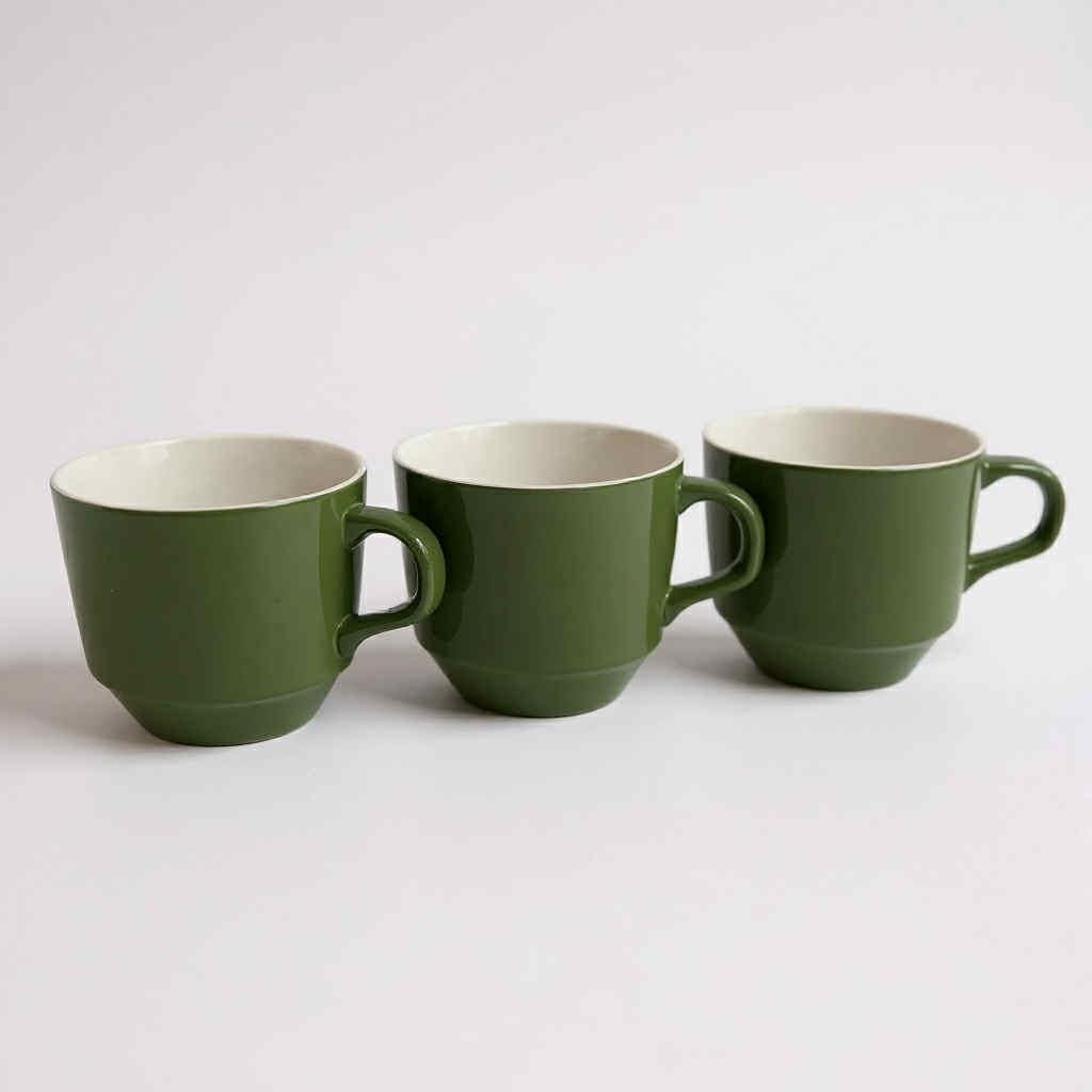 Set of 3 Vintage Crown Lynn Mugs NZ Pottery - Olive Green