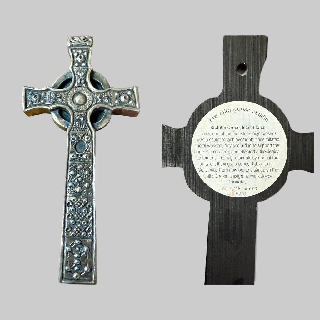 Wild Goose Studio St. John Celtic Wall Cross Mark Joyce Design - Bronze Finish