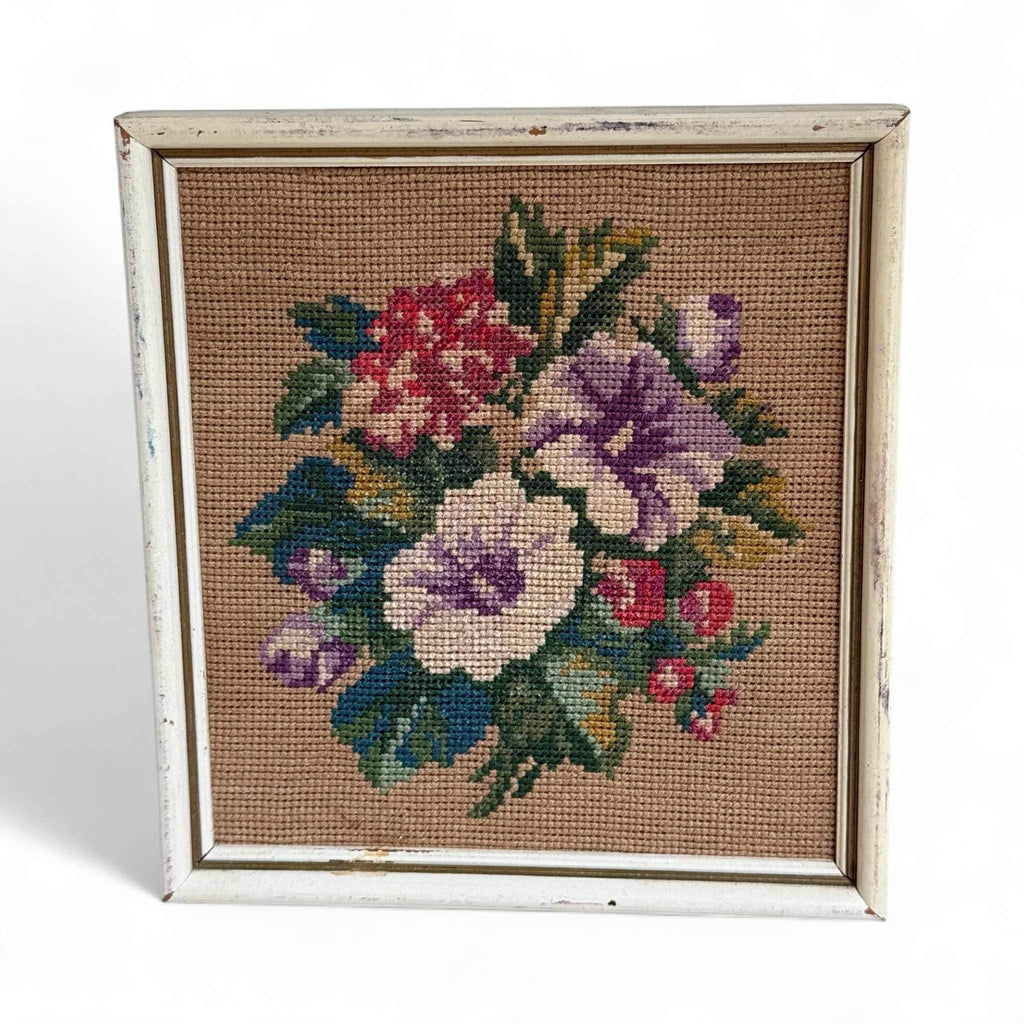 Vintage Framed Floral Needlepoint Art